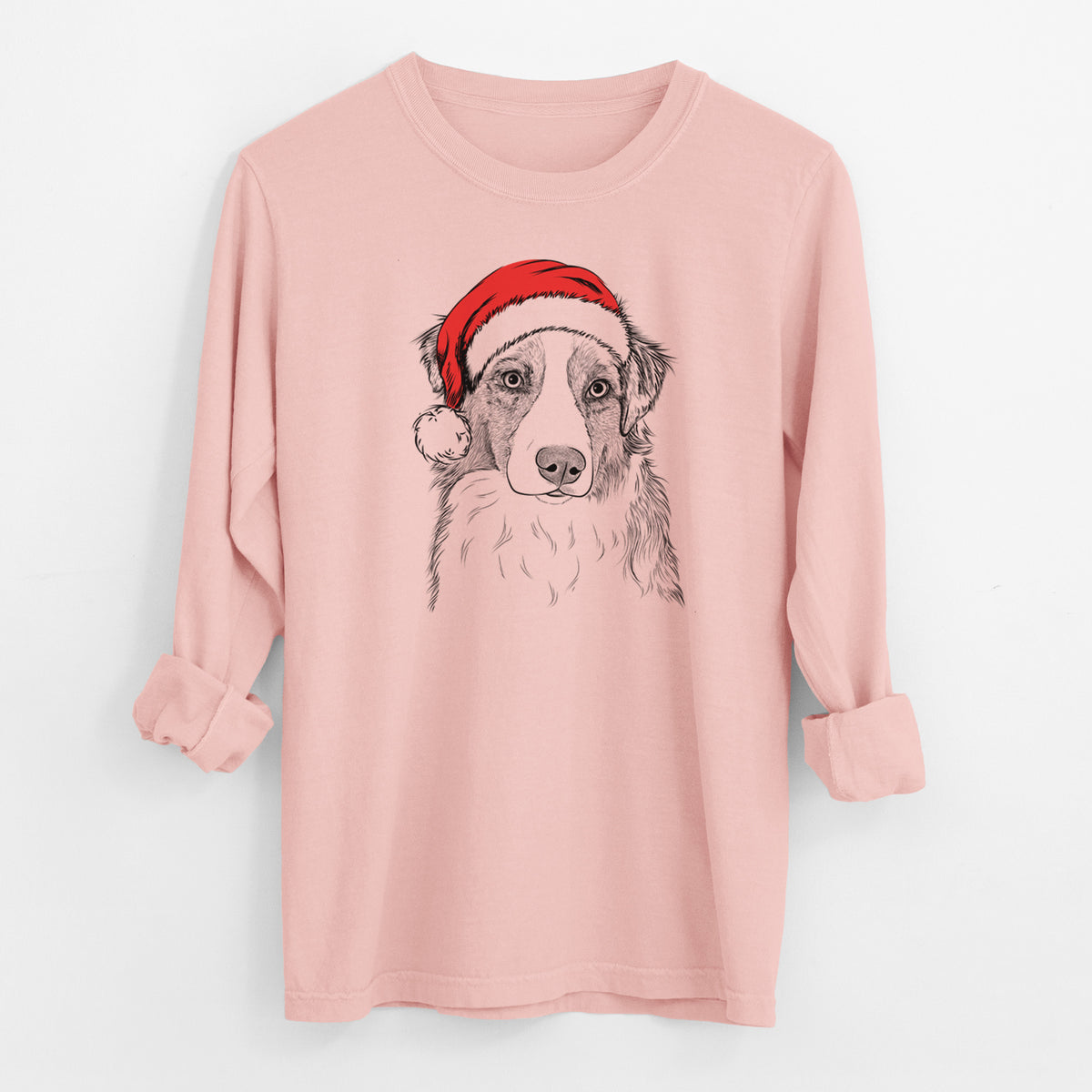 Santa Ginger the Australian Shepherd - Men's Heavyweight 100% Cotton Long Sleeve