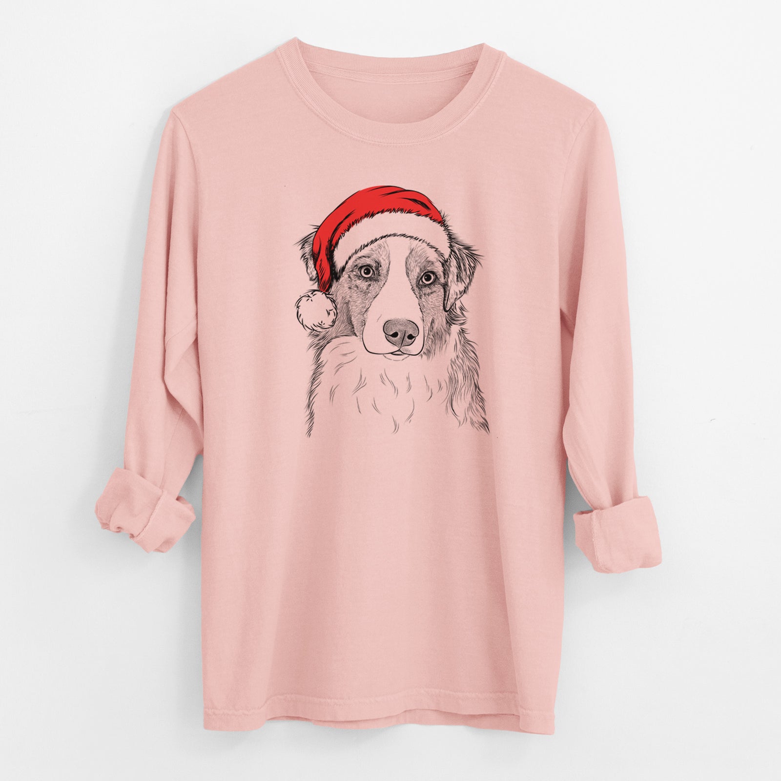 Santa Ginger the Australian Shepherd - Men's Heavyweight 100% Cotton Long Sleeve