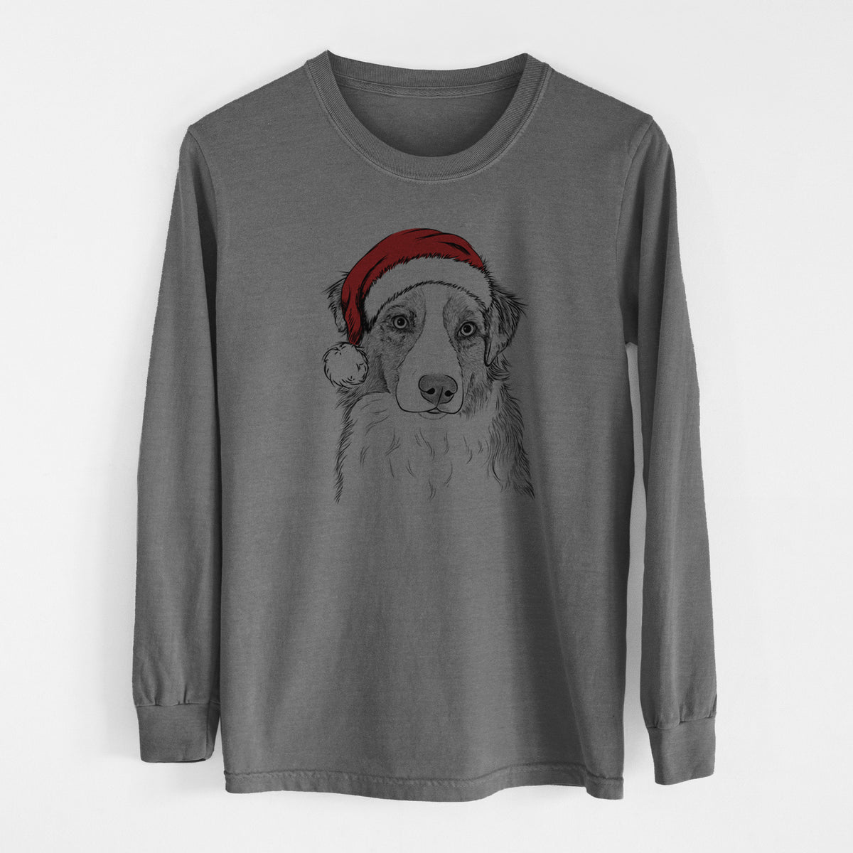 Santa Ginger the Australian Shepherd - Men's Heavyweight 100% Cotton Long Sleeve