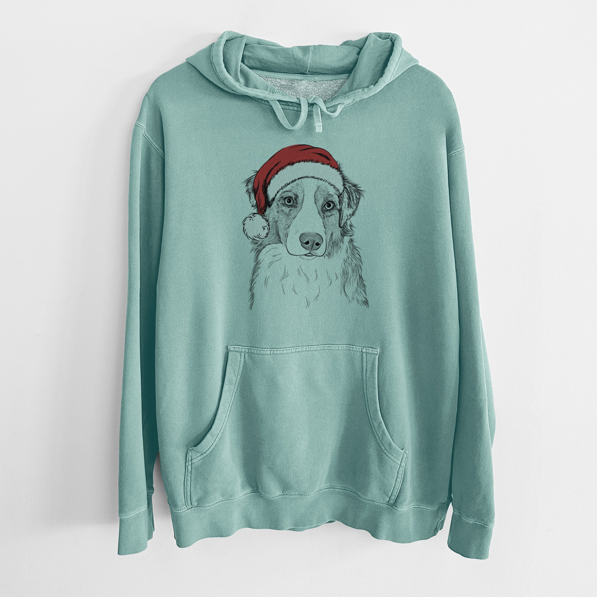 Santa Hat Ginger the Australian Shepherd - Unisex Pigment Dyed Hoodie