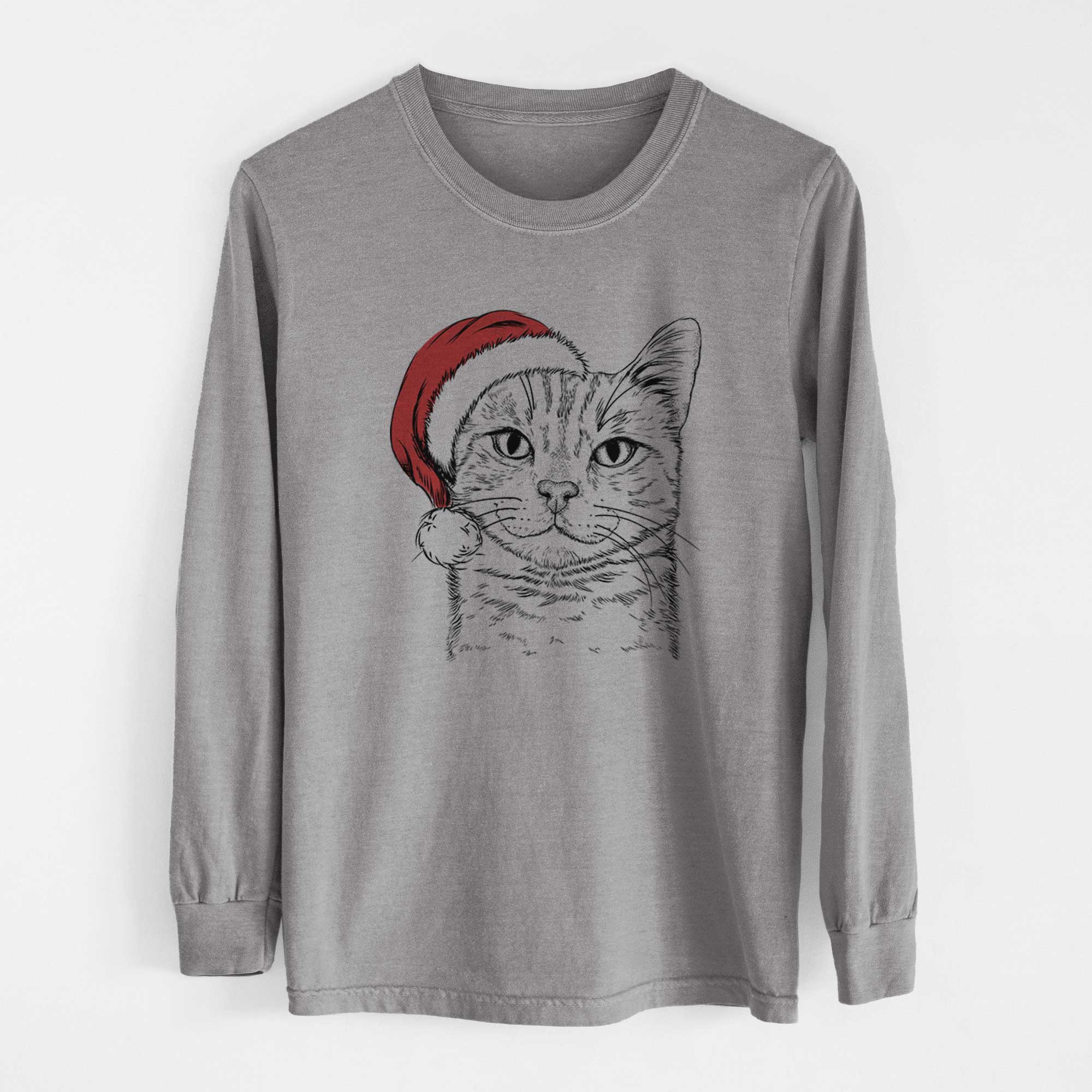 Santa Ginger Tom the Tabby Cat - Men's Heavyweight 100% Cotton Long Sleeve