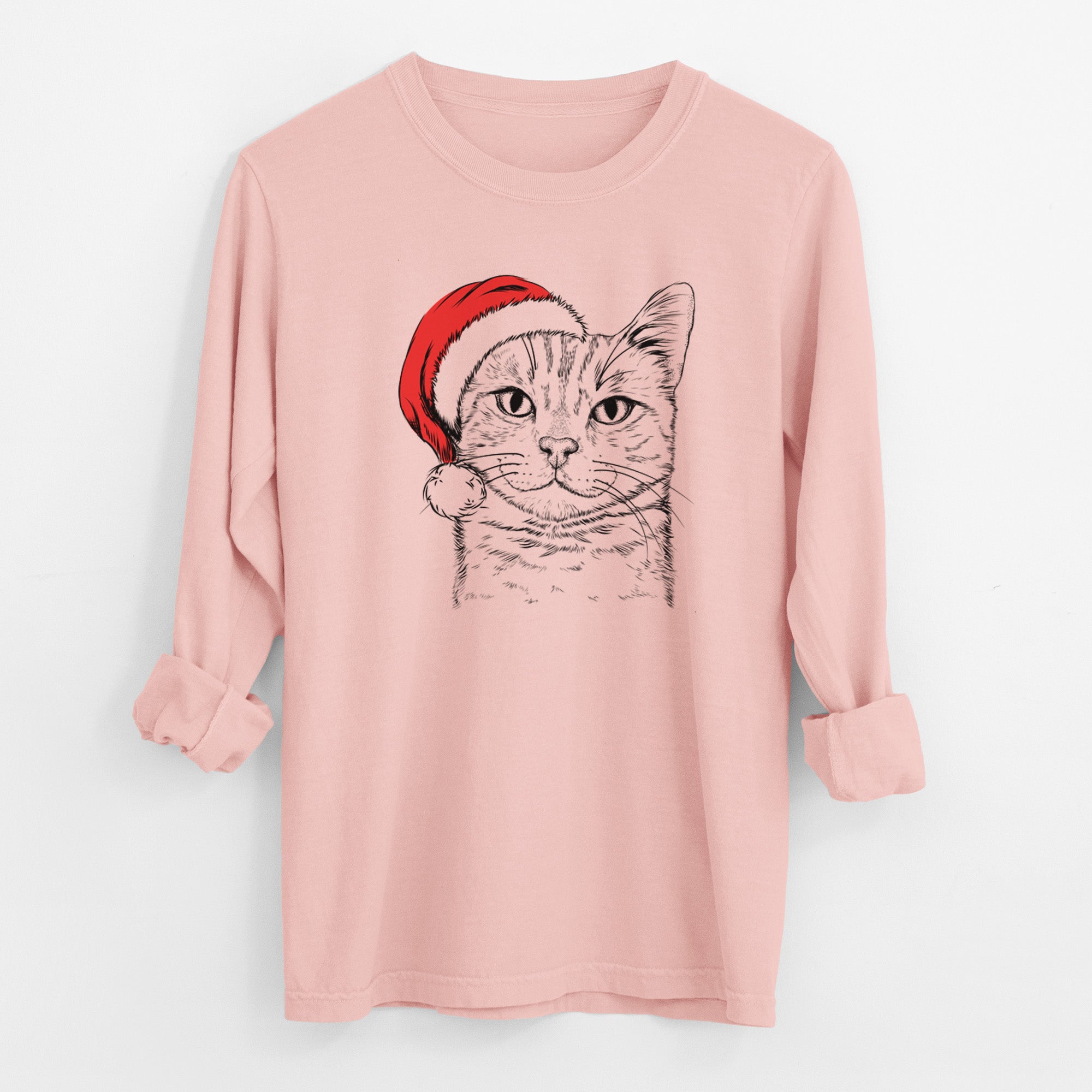 Santa Ginger Tom the Tabby Cat - Men's Heavyweight 100% Cotton Long Sleeve