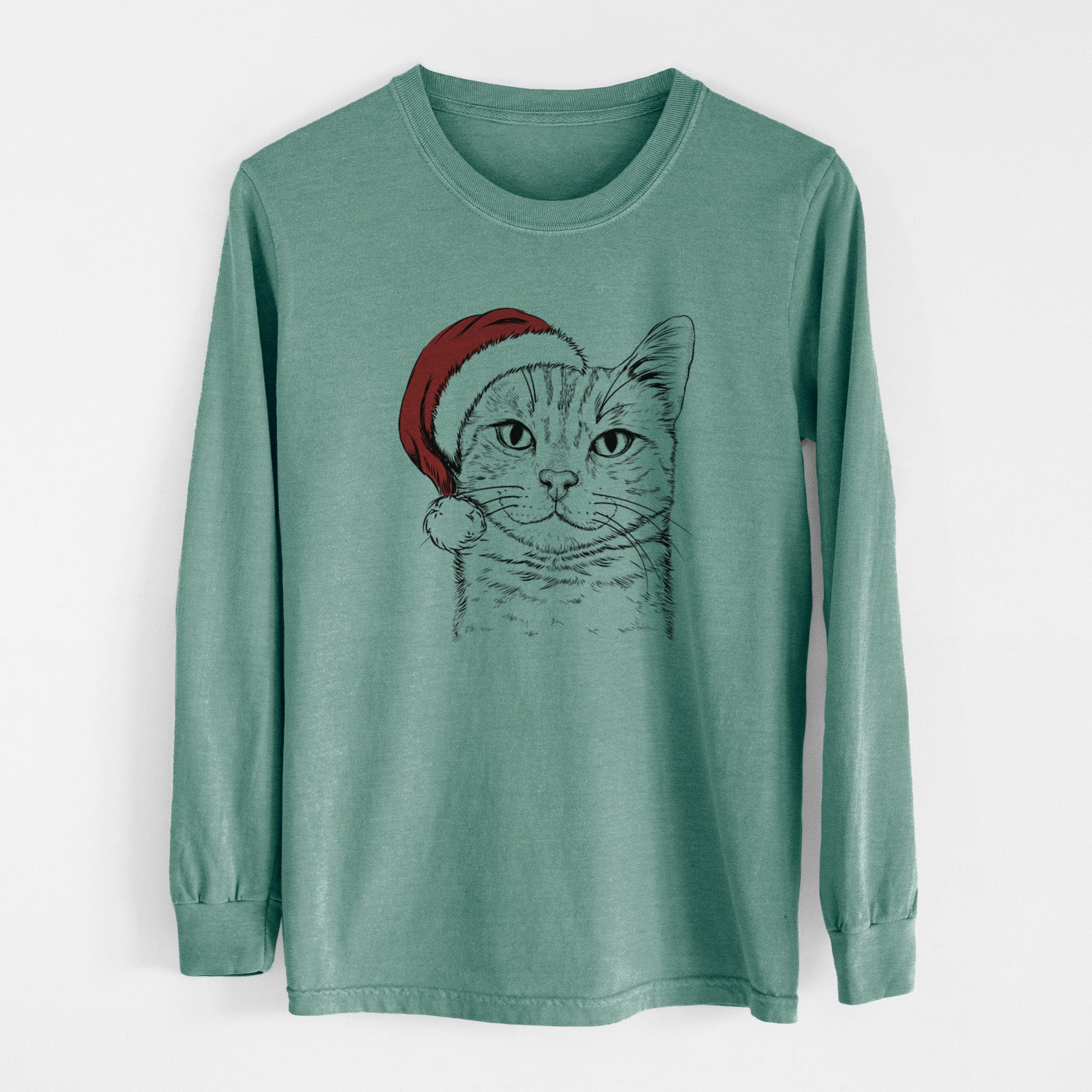 Santa Ginger Tom the Tabby Cat - Men's Heavyweight 100% Cotton Long Sleeve