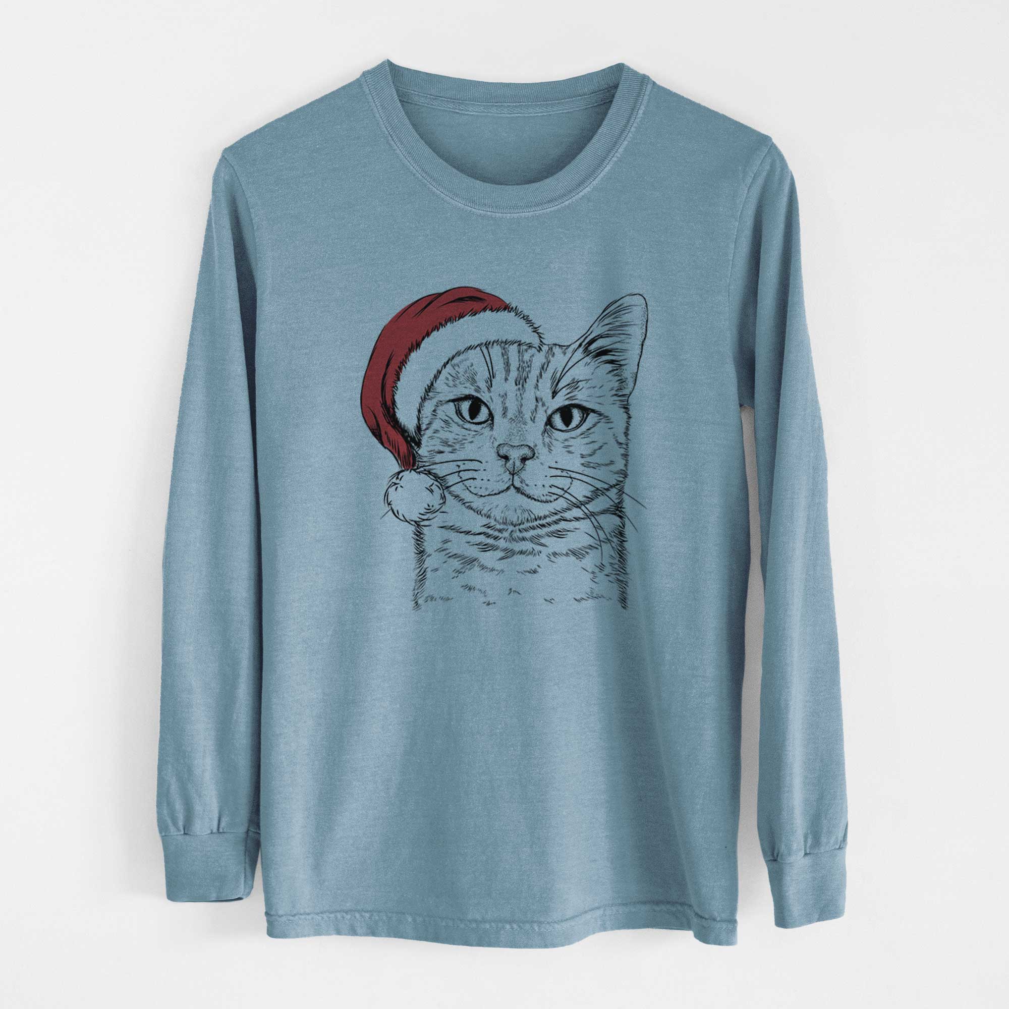 Santa Ginger Tom the Tabby Cat - Men's Heavyweight 100% Cotton Long Sleeve