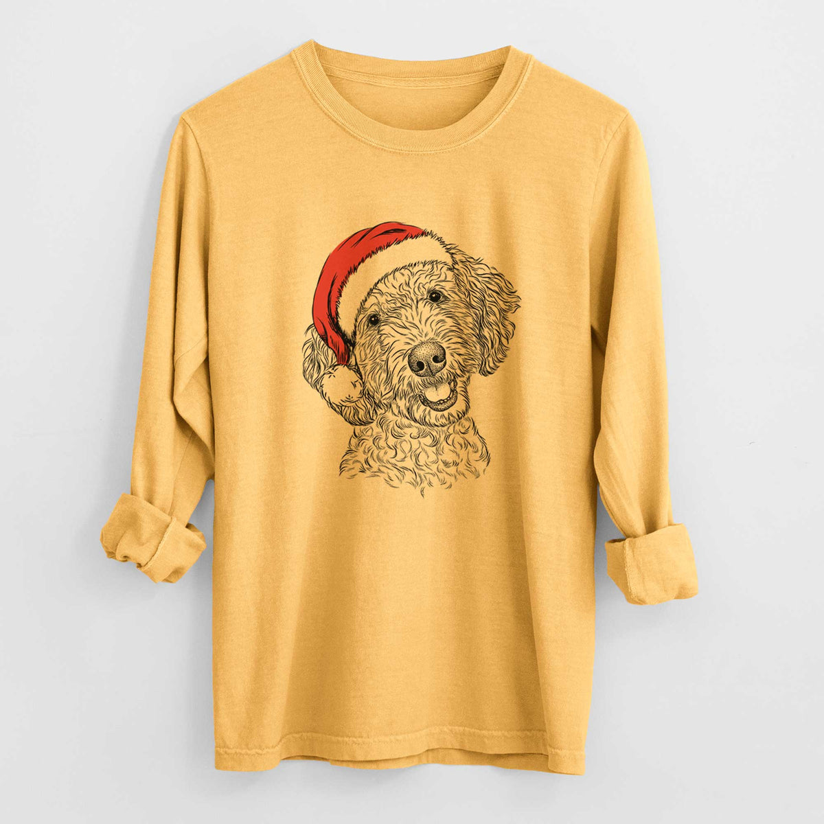 Santa Gizmo the Goldendoodle - Men's Heavyweight 100% Cotton Long Sleeve