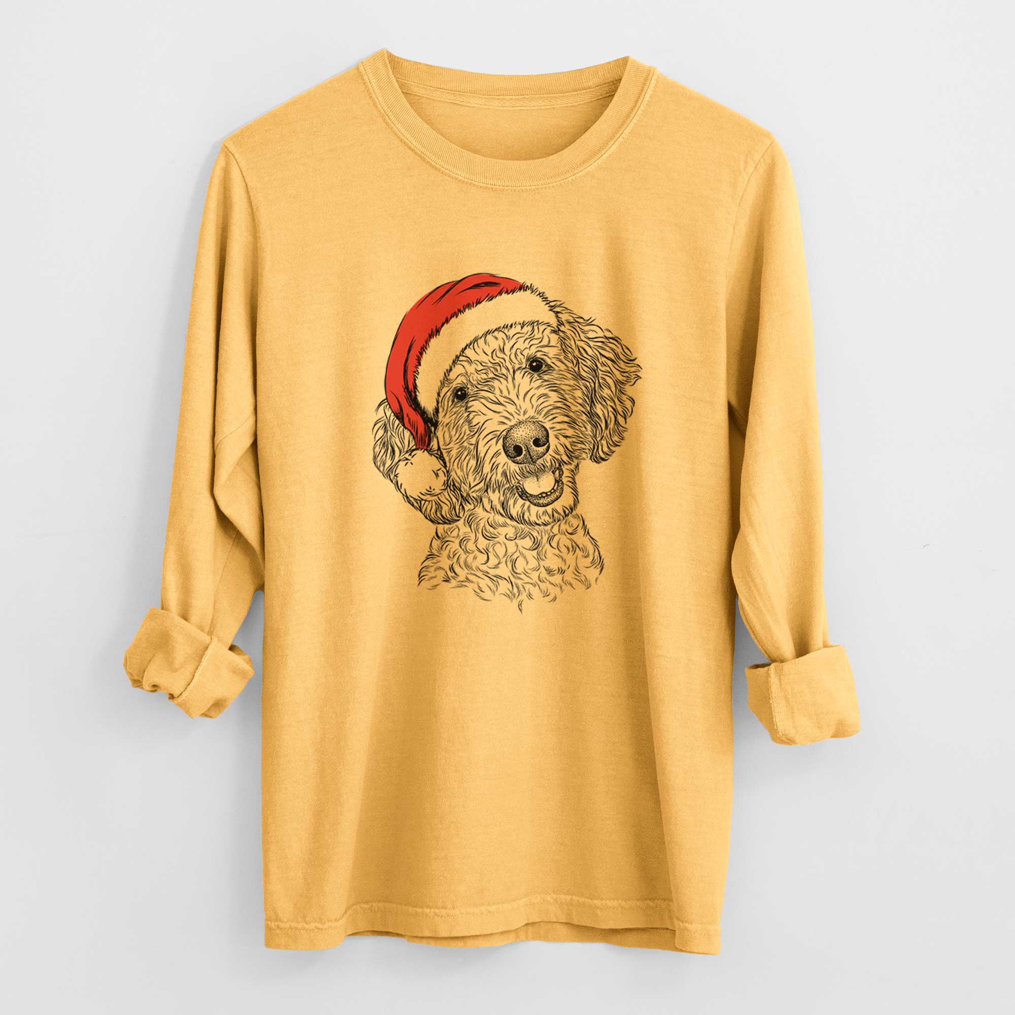 Santa Gizmo the Goldendoodle - Men's Heavyweight 100% Cotton Long Sleeve
