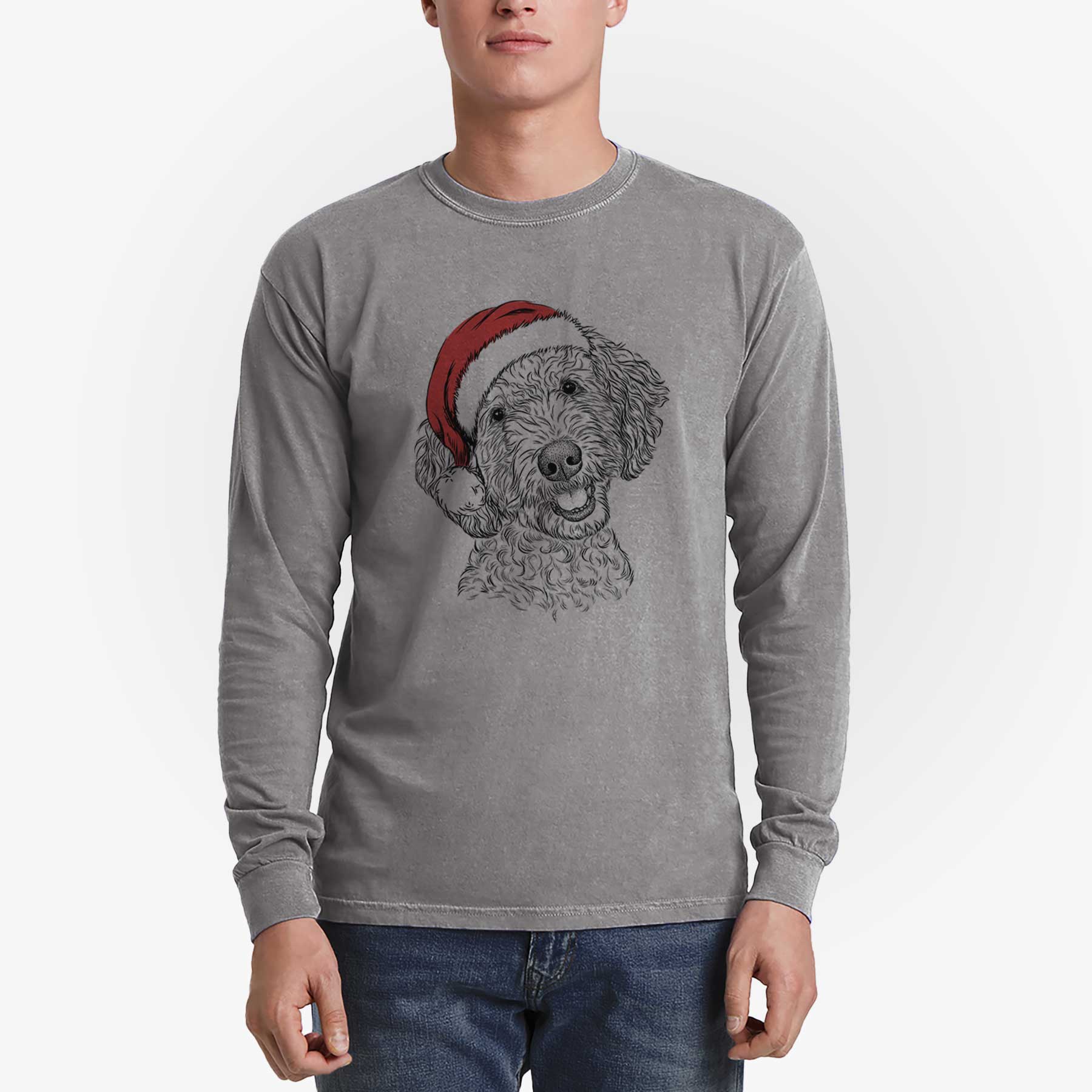 Santa Gizmo the Goldendoodle - Men's Heavyweight 100% Cotton Long Sleeve