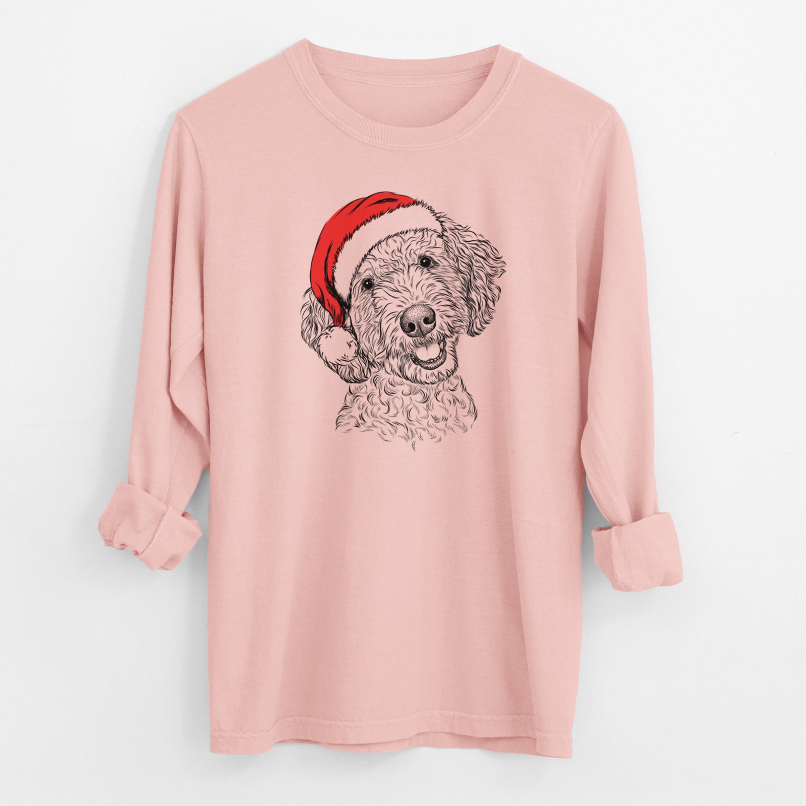 Santa Gizmo the Goldendoodle - Men's Heavyweight 100% Cotton Long Sleeve