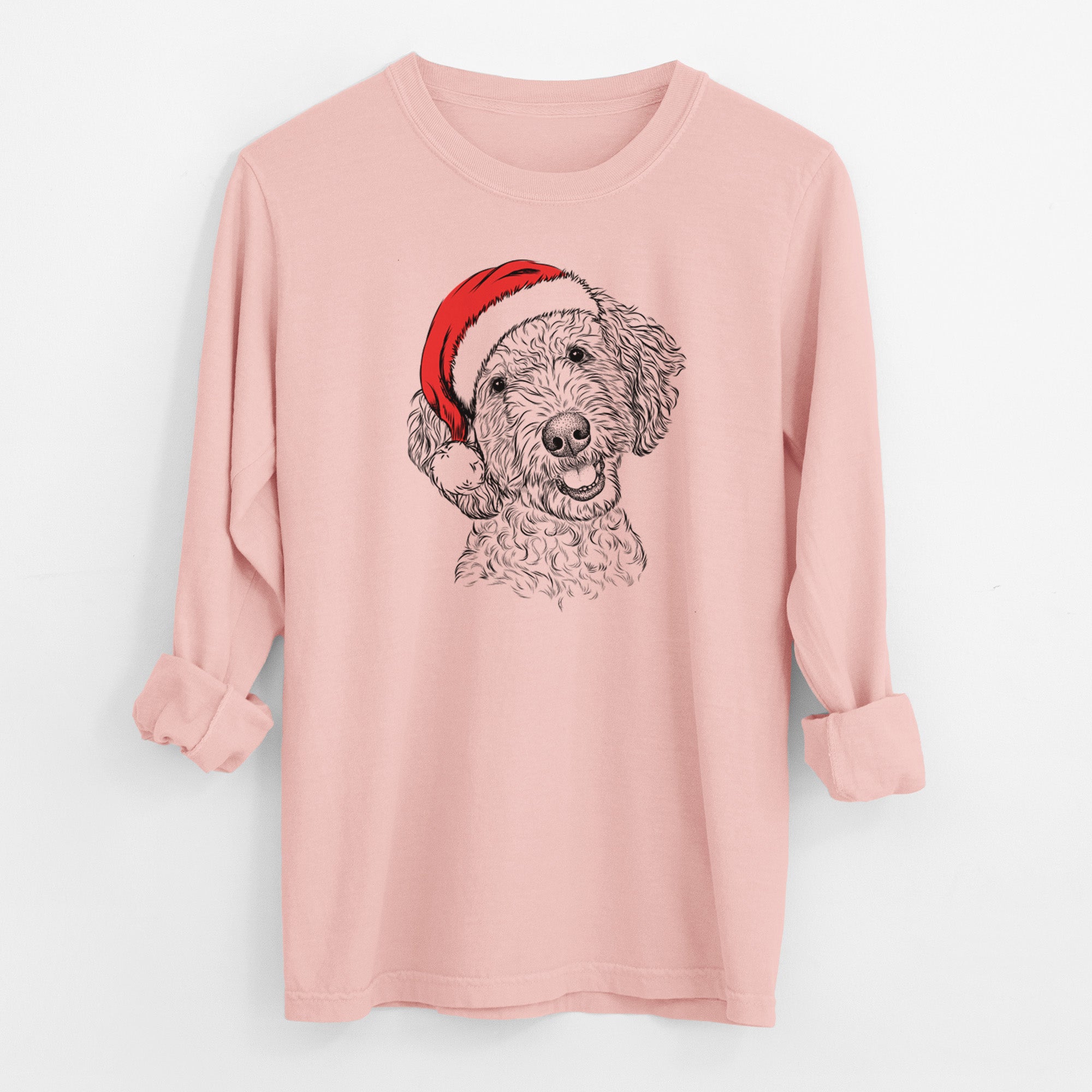Santa Gizmo the Goldendoodle - Men's Heavyweight 100% Cotton Long Sleeve