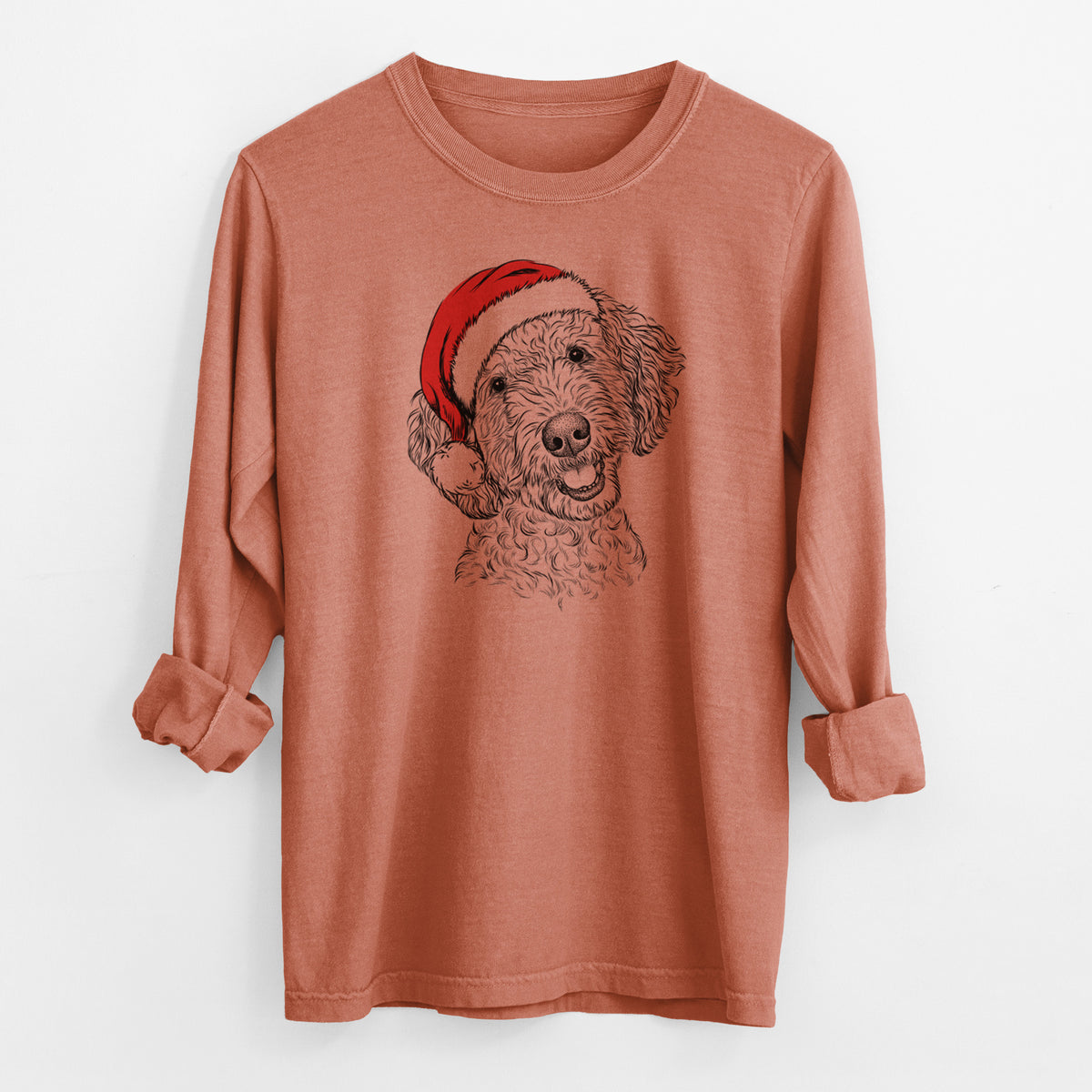 Santa Gizmo the Goldendoodle - Men's Heavyweight 100% Cotton Long Sleeve