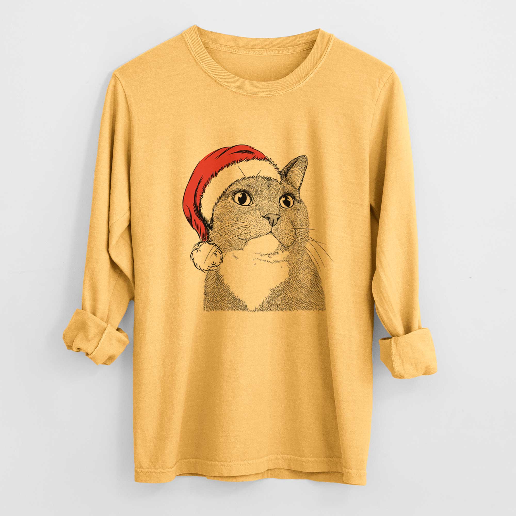Santa Gizmo the Grey Cat - Men's Heavyweight 100% Cotton Long Sleeve