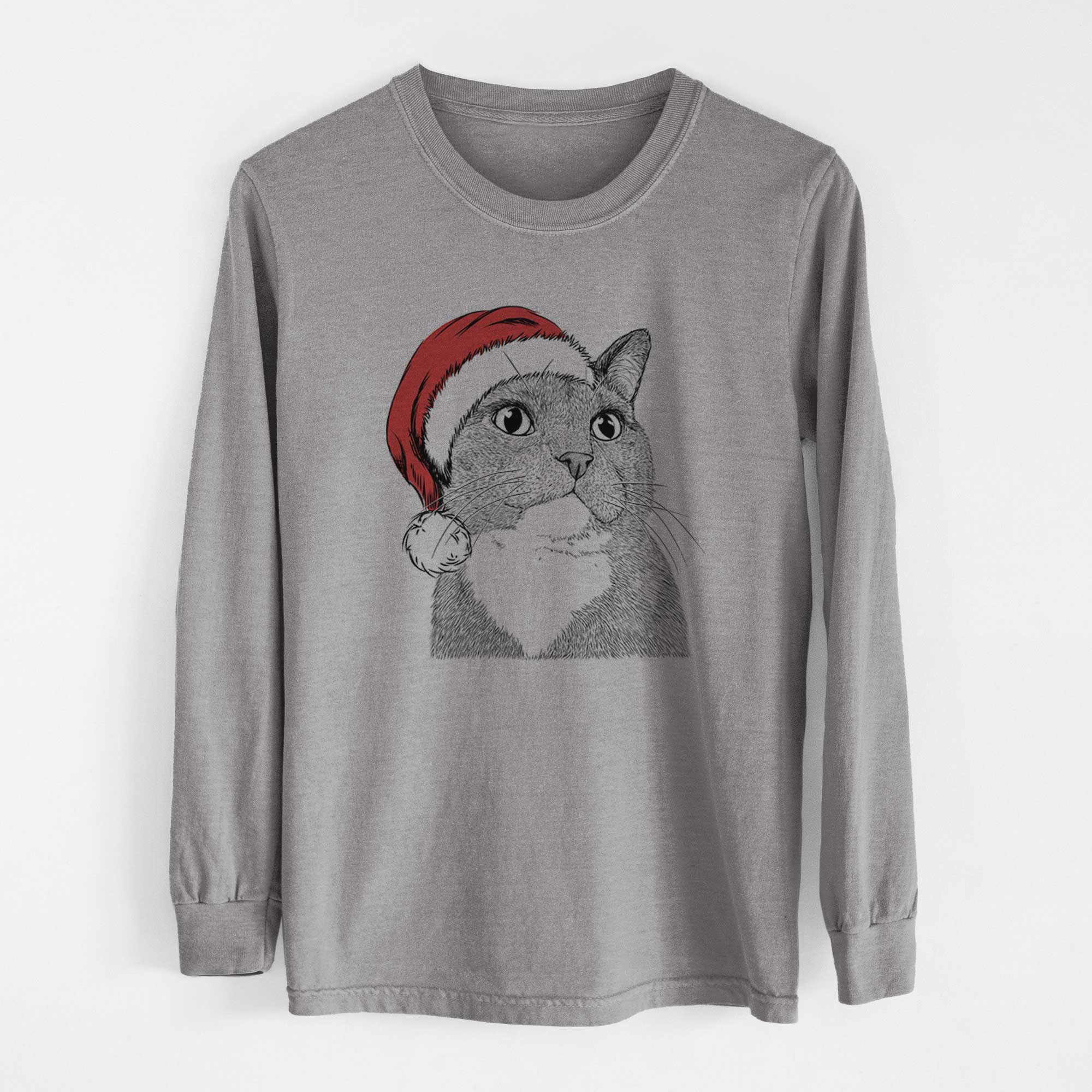Santa Gizmo the Grey Cat - Men's Heavyweight 100% Cotton Long Sleeve