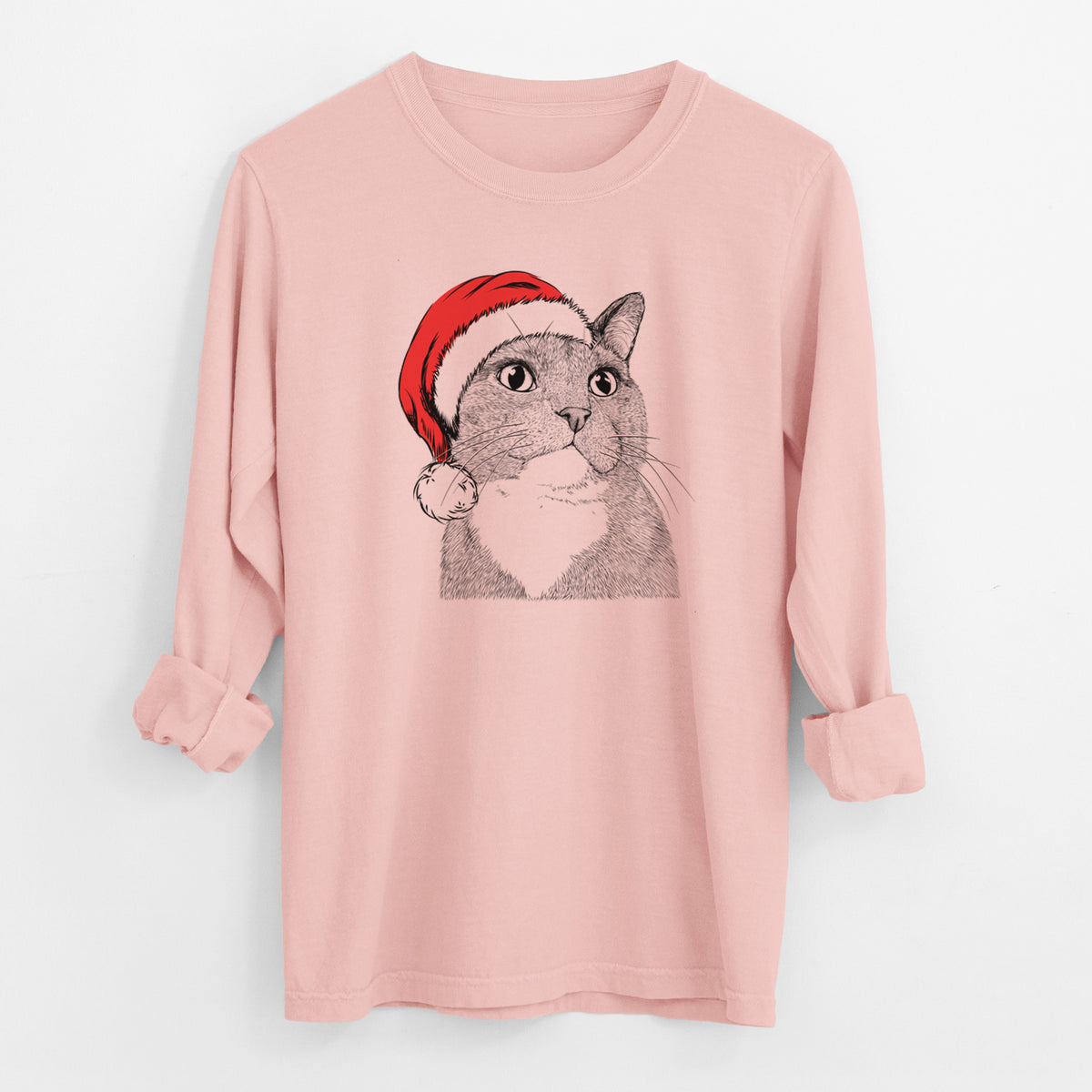 Santa Gizmo the Grey Cat - Men's Heavyweight 100% Cotton Long Sleeve