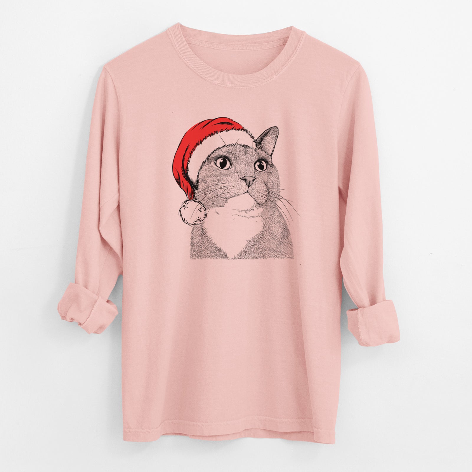 Santa Gizmo the Grey Cat - Men's Heavyweight 100% Cotton Long Sleeve