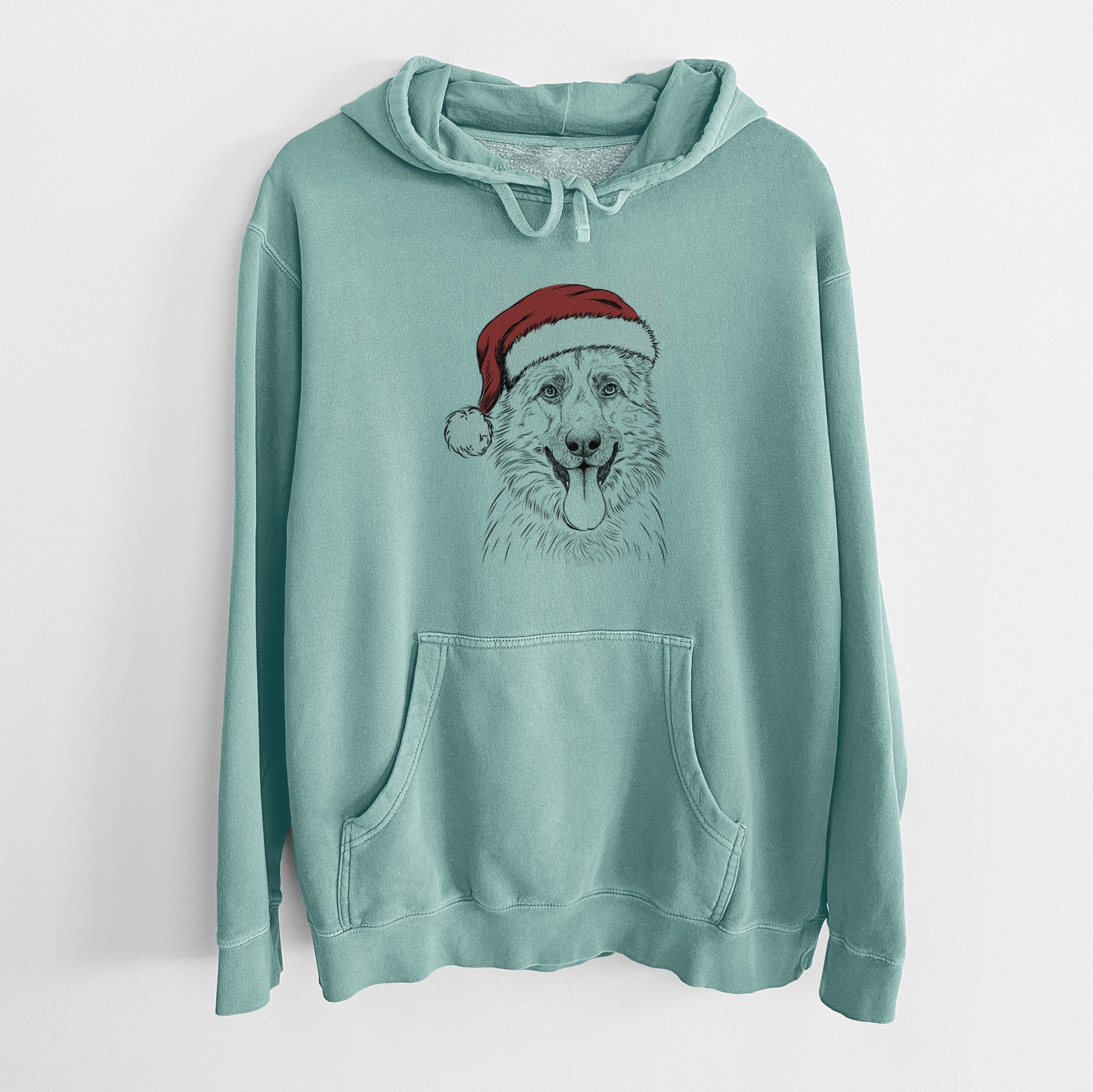 Santa Hat Grace the German Shepherd - Unisex Pigment Dyed Hoodie