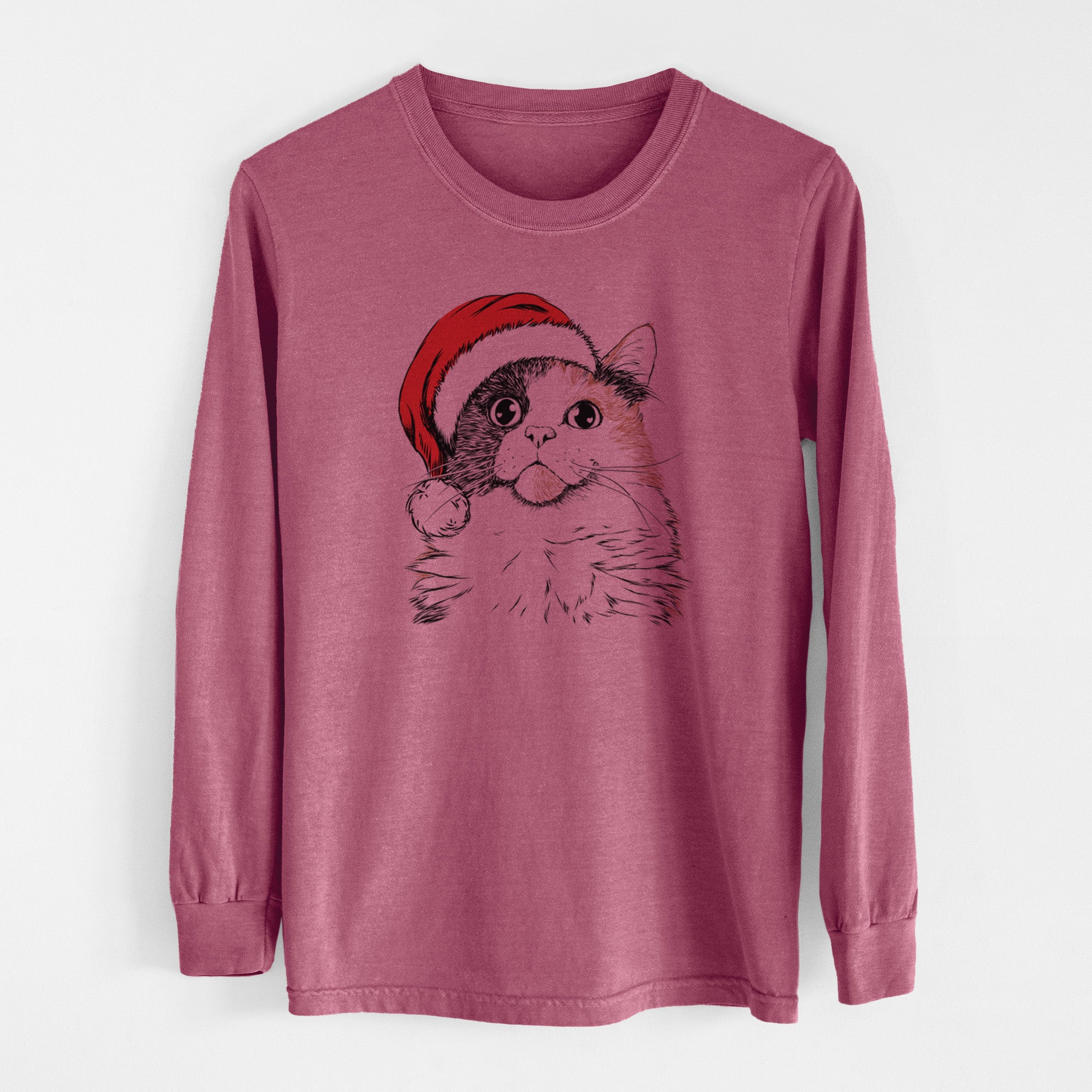 Santa Greta the Calico Cat - Men's Heavyweight 100% Cotton Long Sleeve