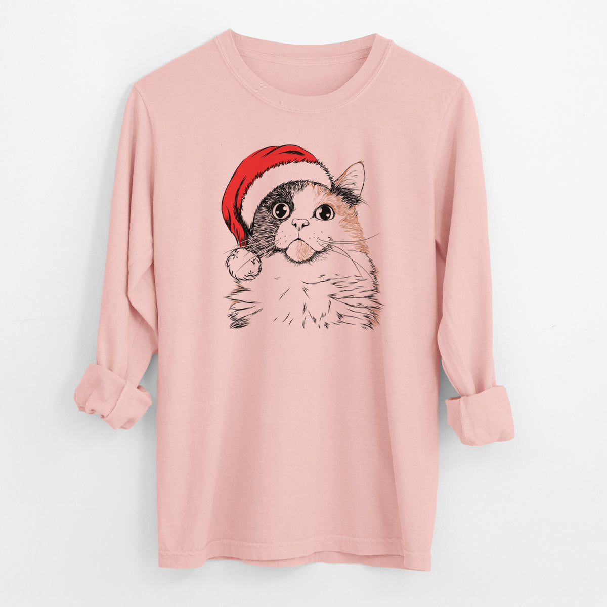 Santa Greta the Calico Cat - Men's Heavyweight 100% Cotton Long Sleeve