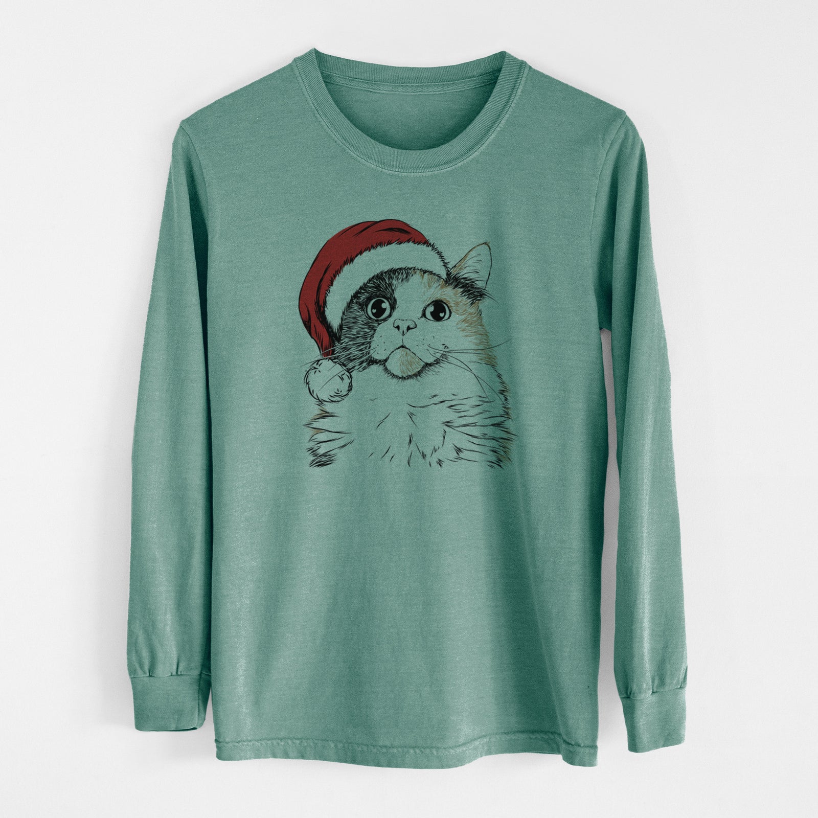 Santa Greta the Calico Cat - Men's Heavyweight 100% Cotton Long Sleeve
