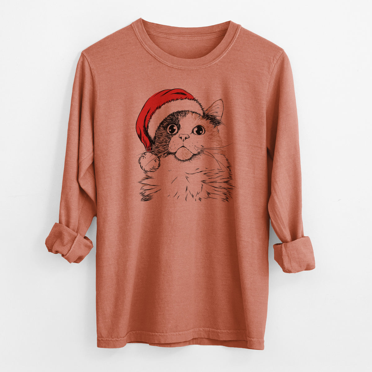 Santa Greta the Calico Cat - Men's Heavyweight 100% Cotton Long Sleeve