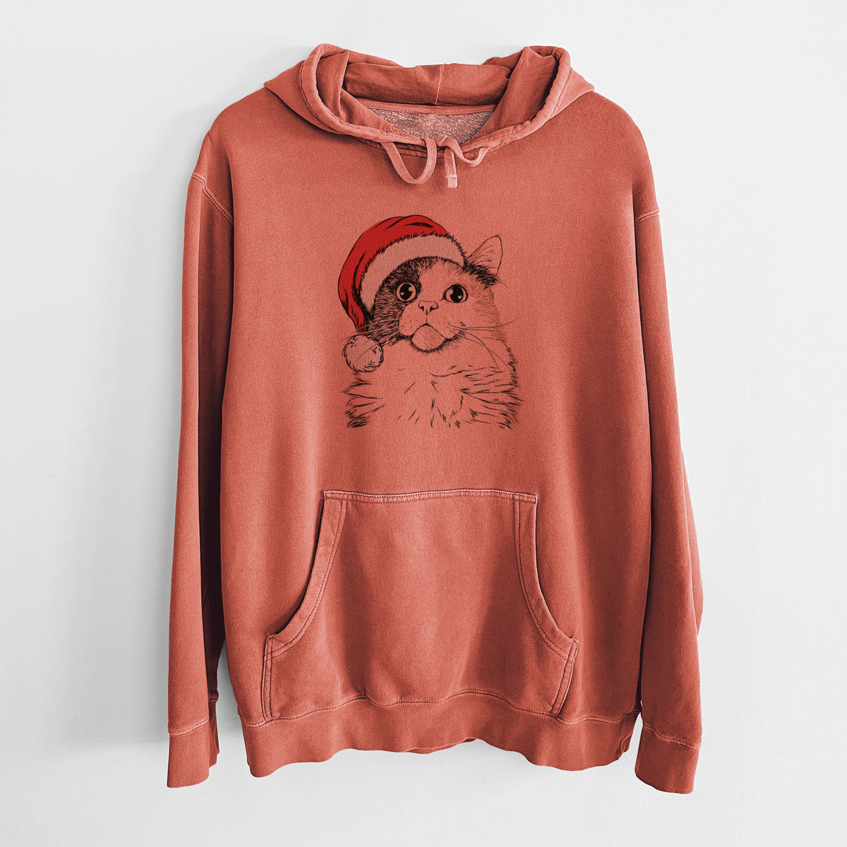 Santa Hat Greta the Calico Cat - Unisex Pigment Dyed Hoodie
