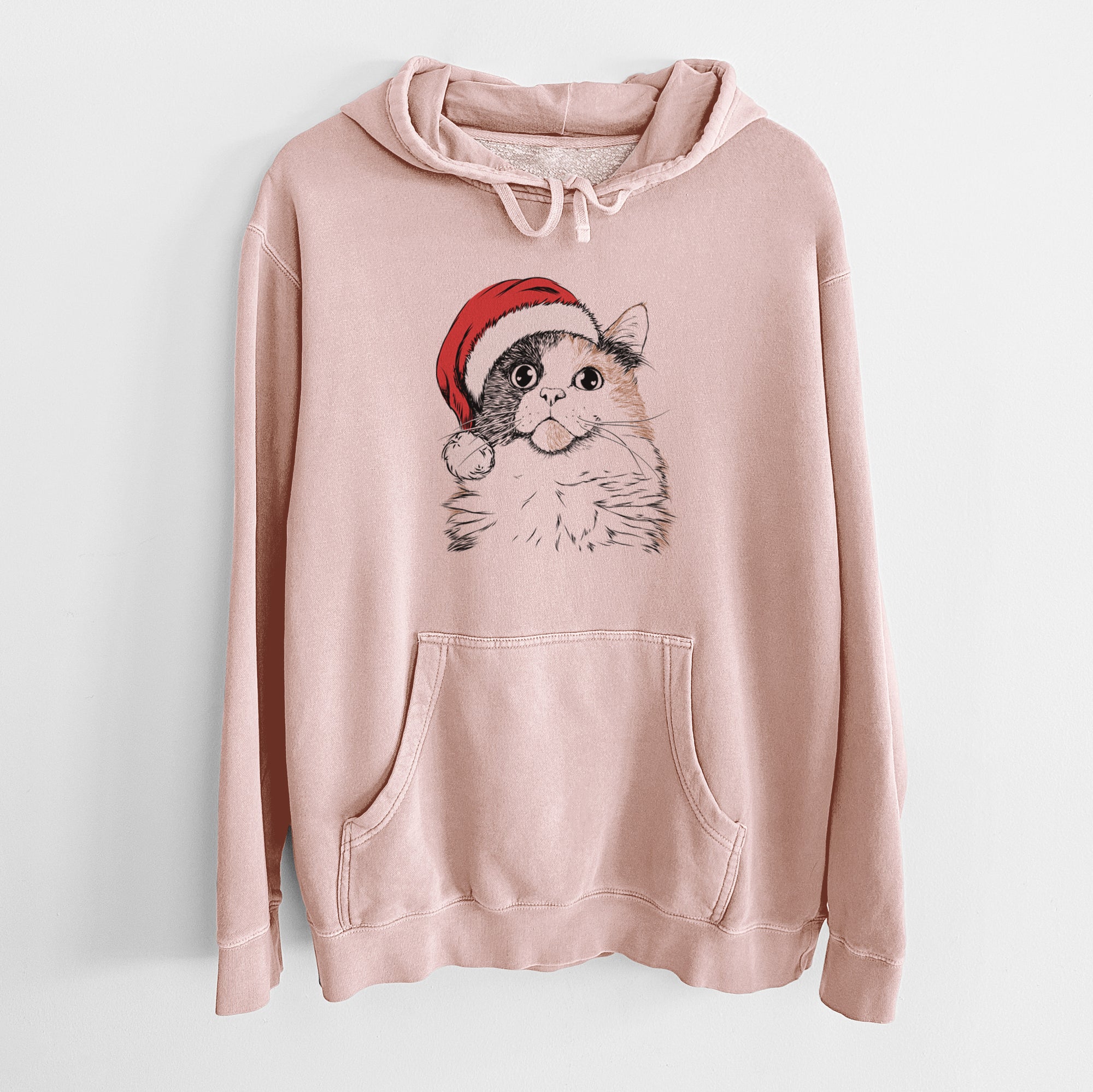 Santa Hat Greta the Calico Cat - Unisex Pigment Dyed Hoodie