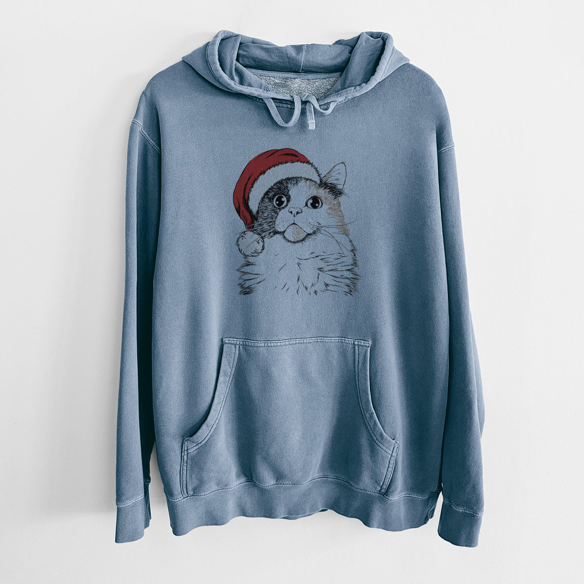 Santa Hat Greta the Calico Cat - Unisex Pigment Dyed Hoodie