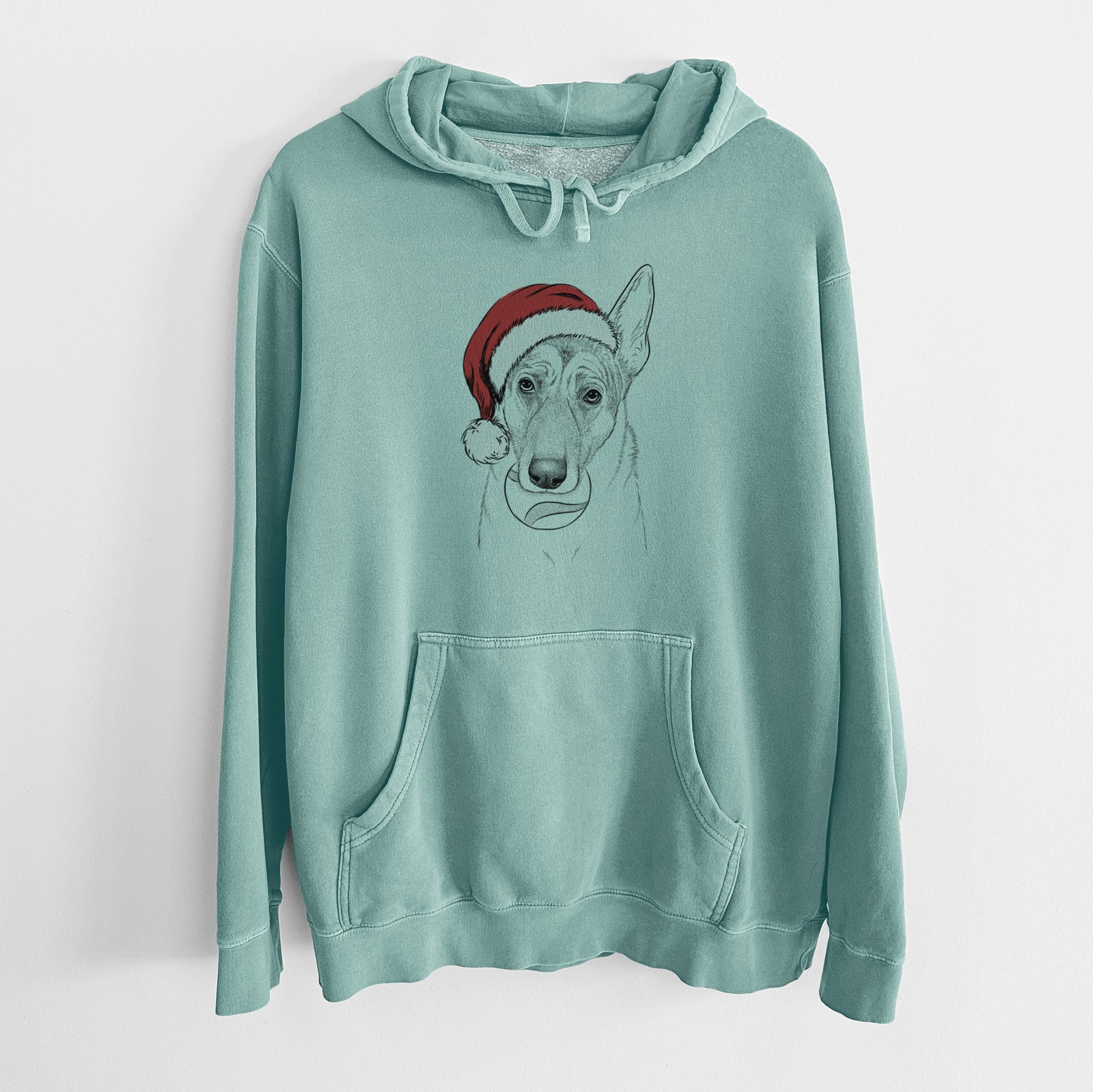 Santa Hat Greta the German Shepherd - Unisex Pigment Dyed Hoodie