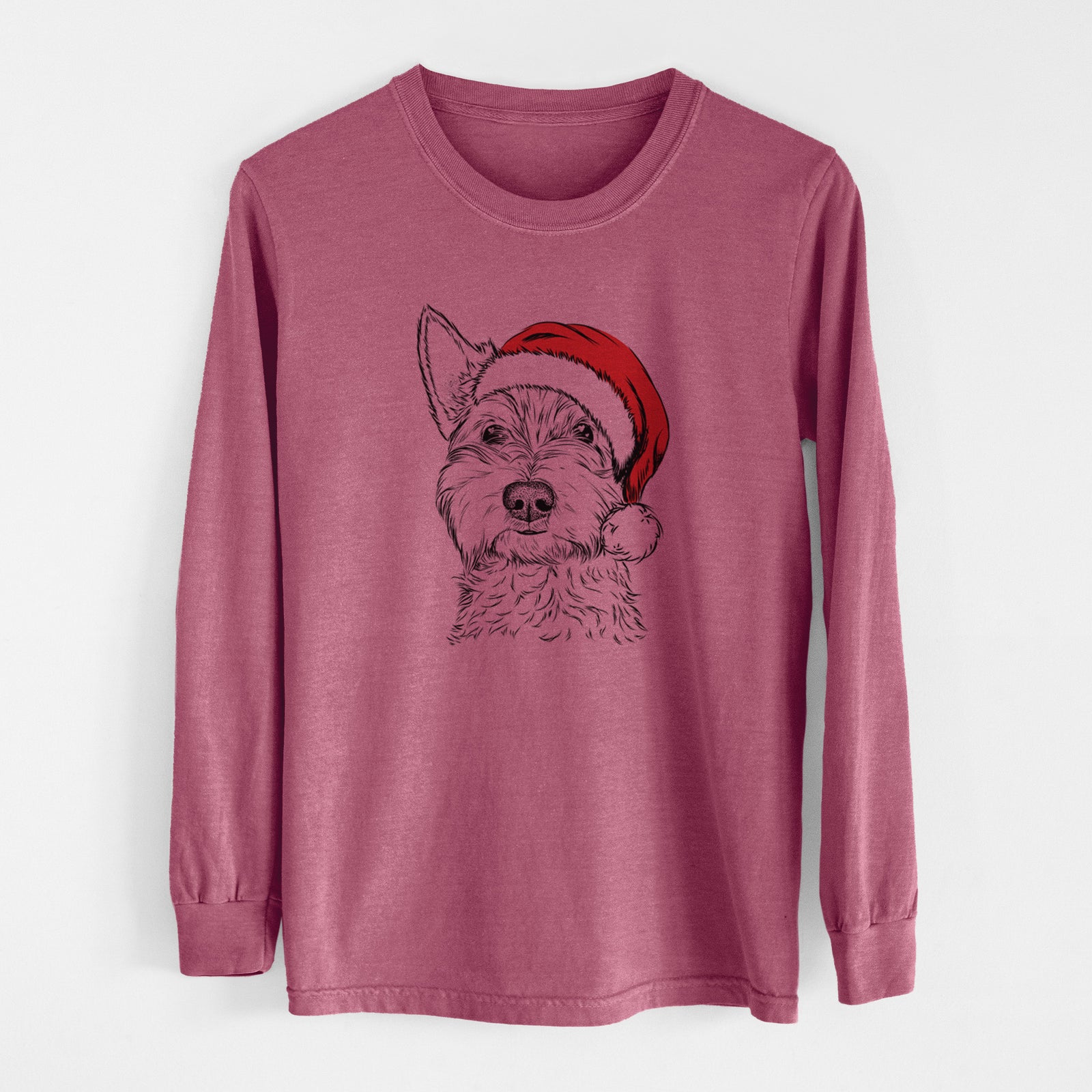 Santa Grizel the West Highland Terrier - Men's Heavyweight 100% Cotton Long Sleeve