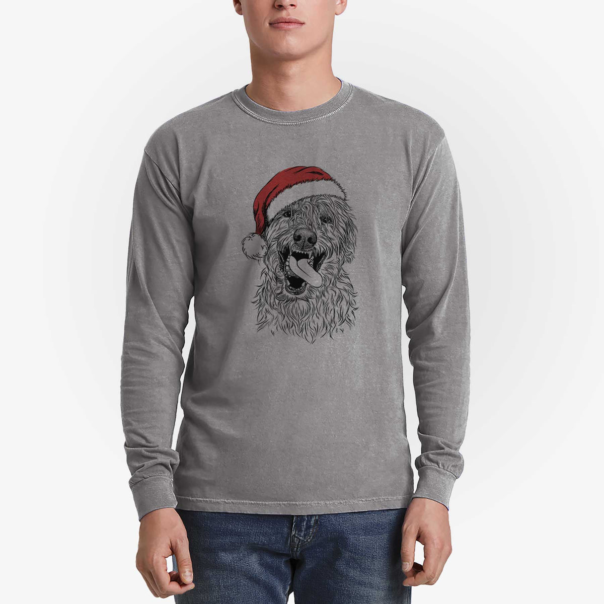 Santa Groot the Irish Wolfhound - Men's Heavyweight 100% Cotton Long Sleeve