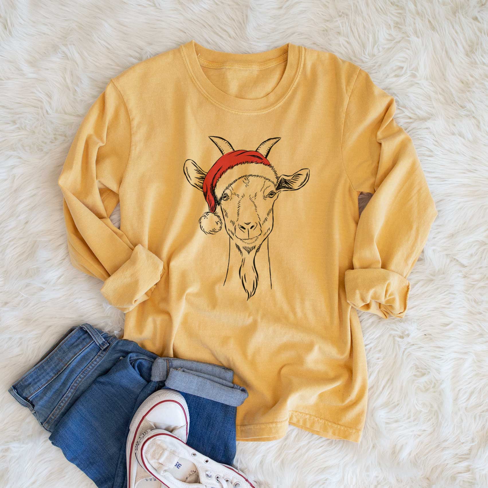 Santa Gunnar the Goat - Men's Heavyweight 100% Cotton Long Sleeve