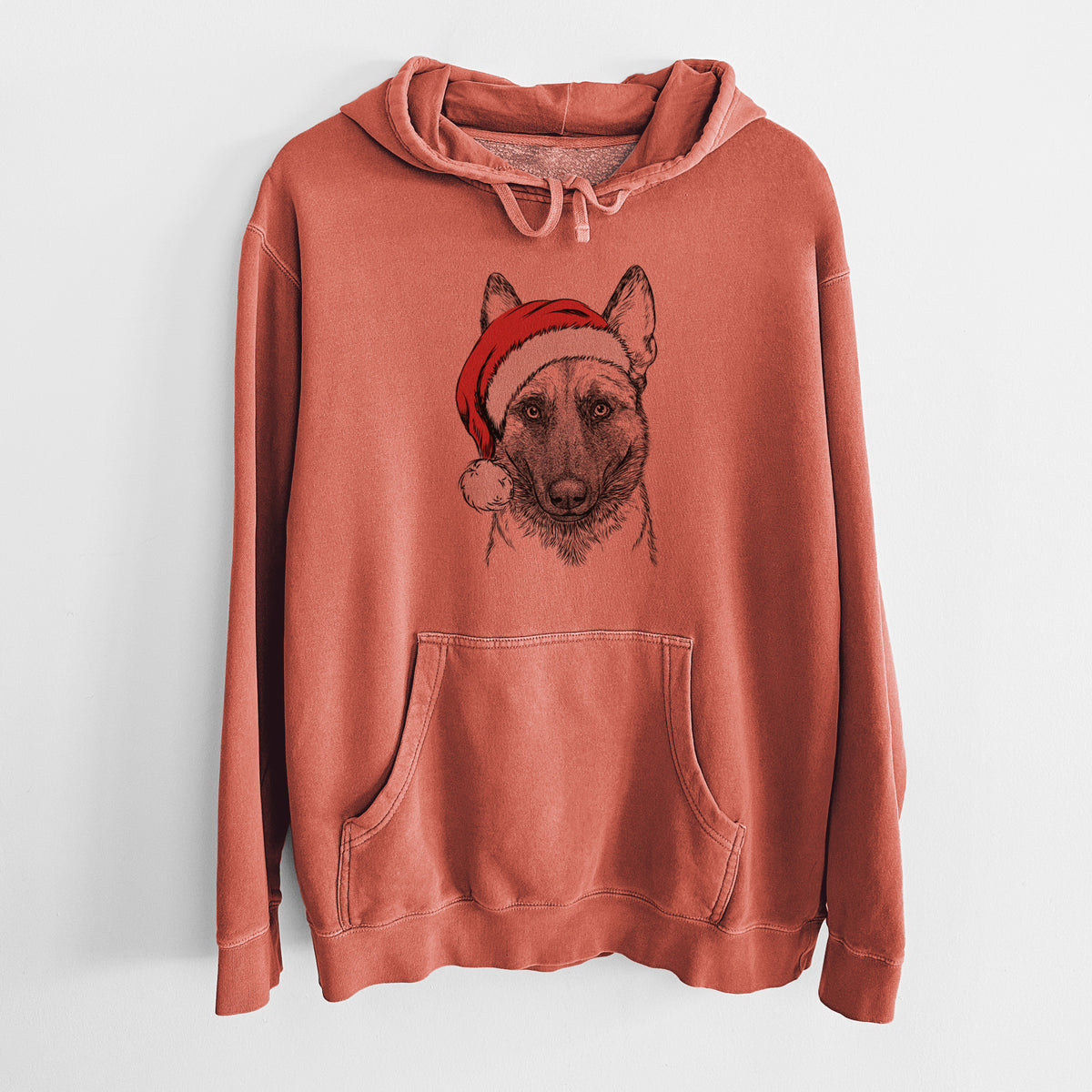 Santa Hat Gunther the Belgian Malinois - Unisex Pigment Dyed Hoodie