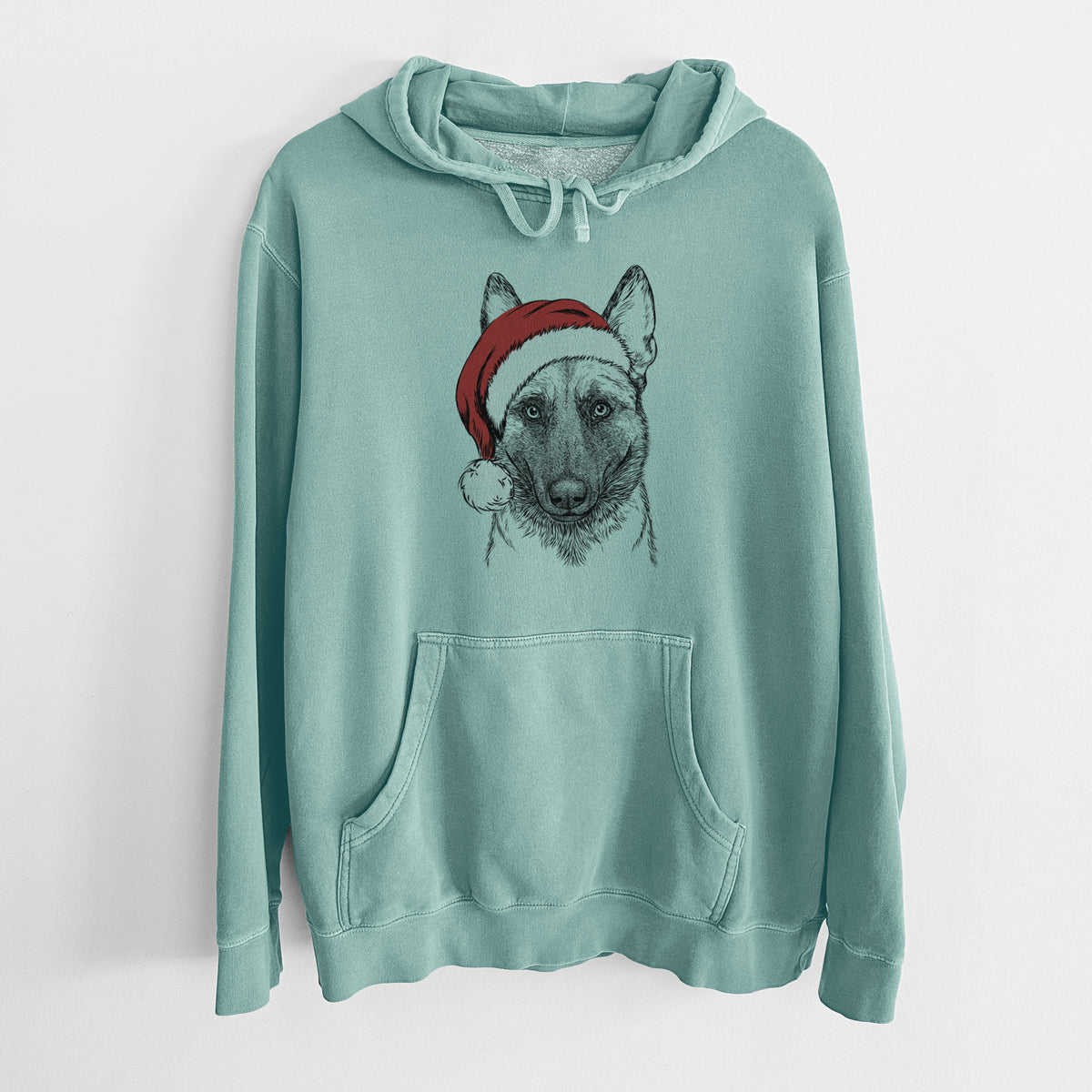 Santa Hat Gunther the Belgian Malinois - Unisex Pigment Dyed Hoodie