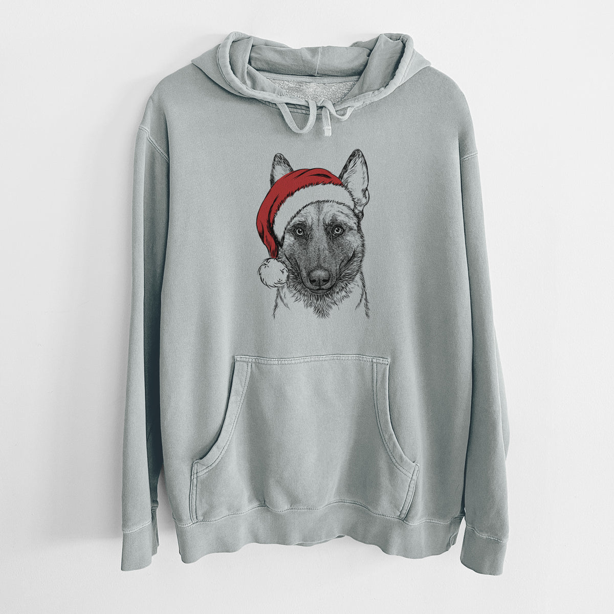 Santa Hat Gunther the Belgian Malinois - Unisex Pigment Dyed Hoodie