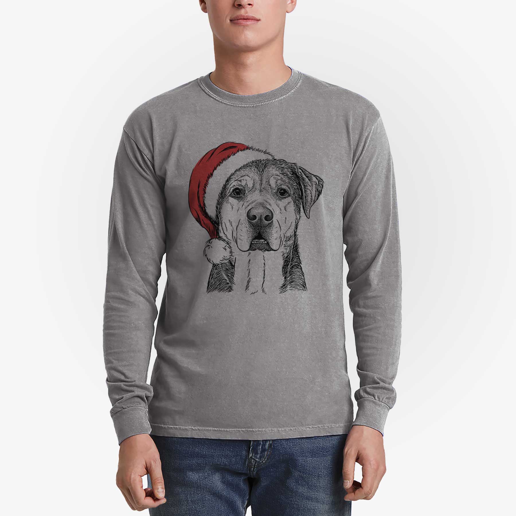 Santa Gus the Rottweiler Mix - Men's Heavyweight 100% Cotton Long Sleeve