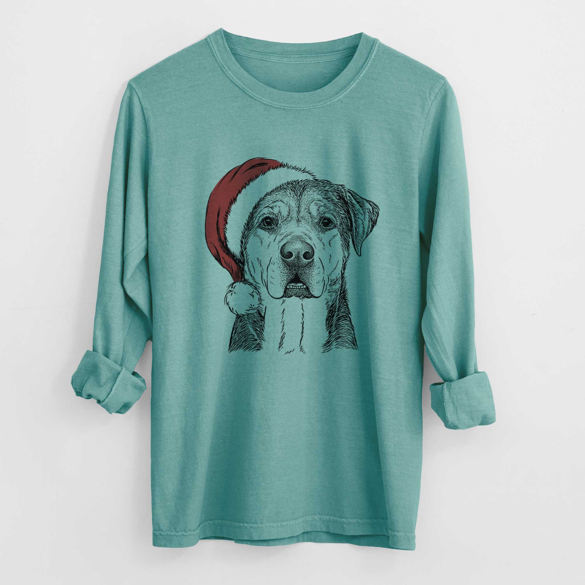 Santa Gus the Rottweiler Mix - Men's Heavyweight 100% Cotton Long Sleeve