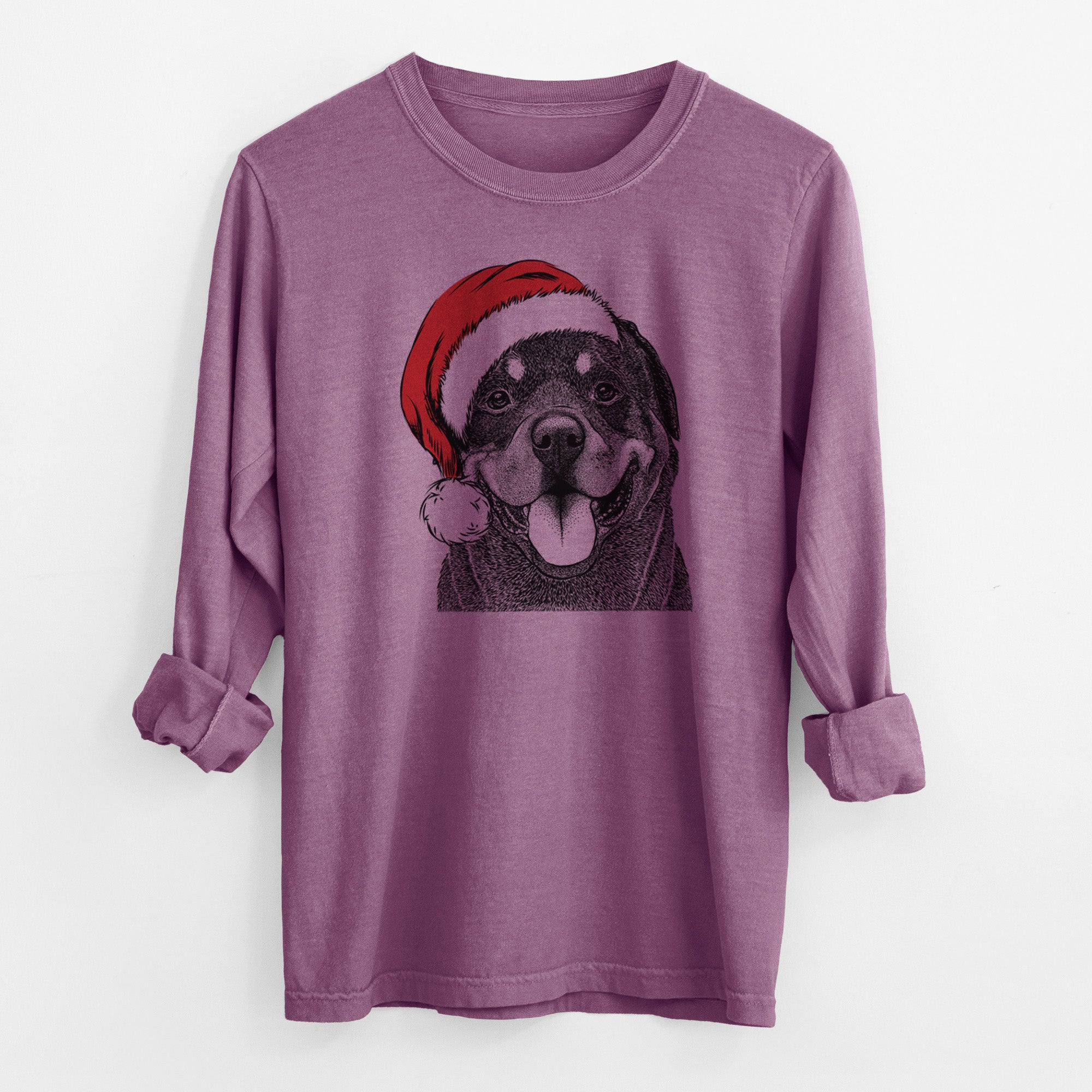 Santa Hagan the Rottweiler - Men's Heavyweight 100% Cotton Long Sleeve