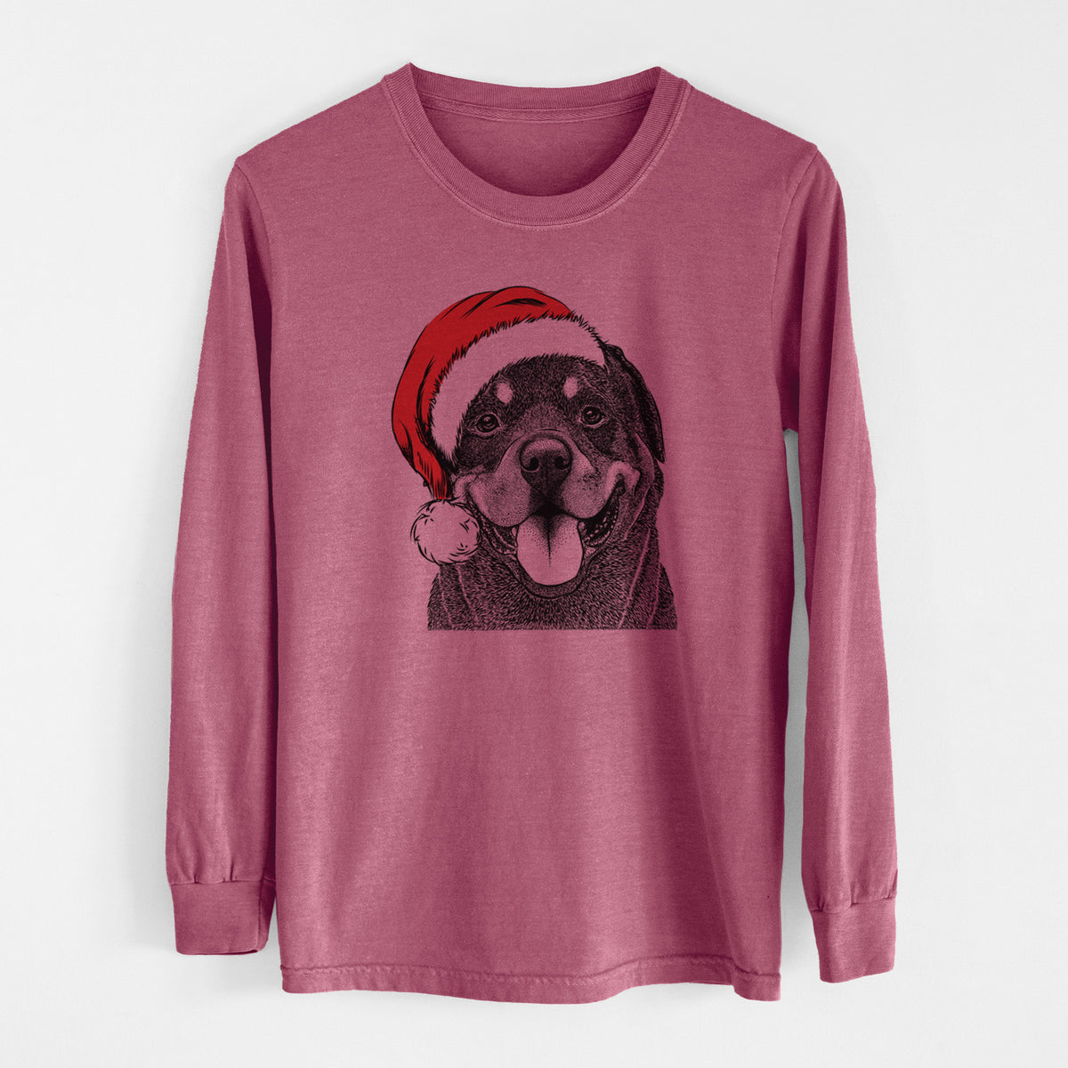 Santa Hagan the Rottweiler - Men&#39;s Heavyweight 100% Cotton Long Sleeve