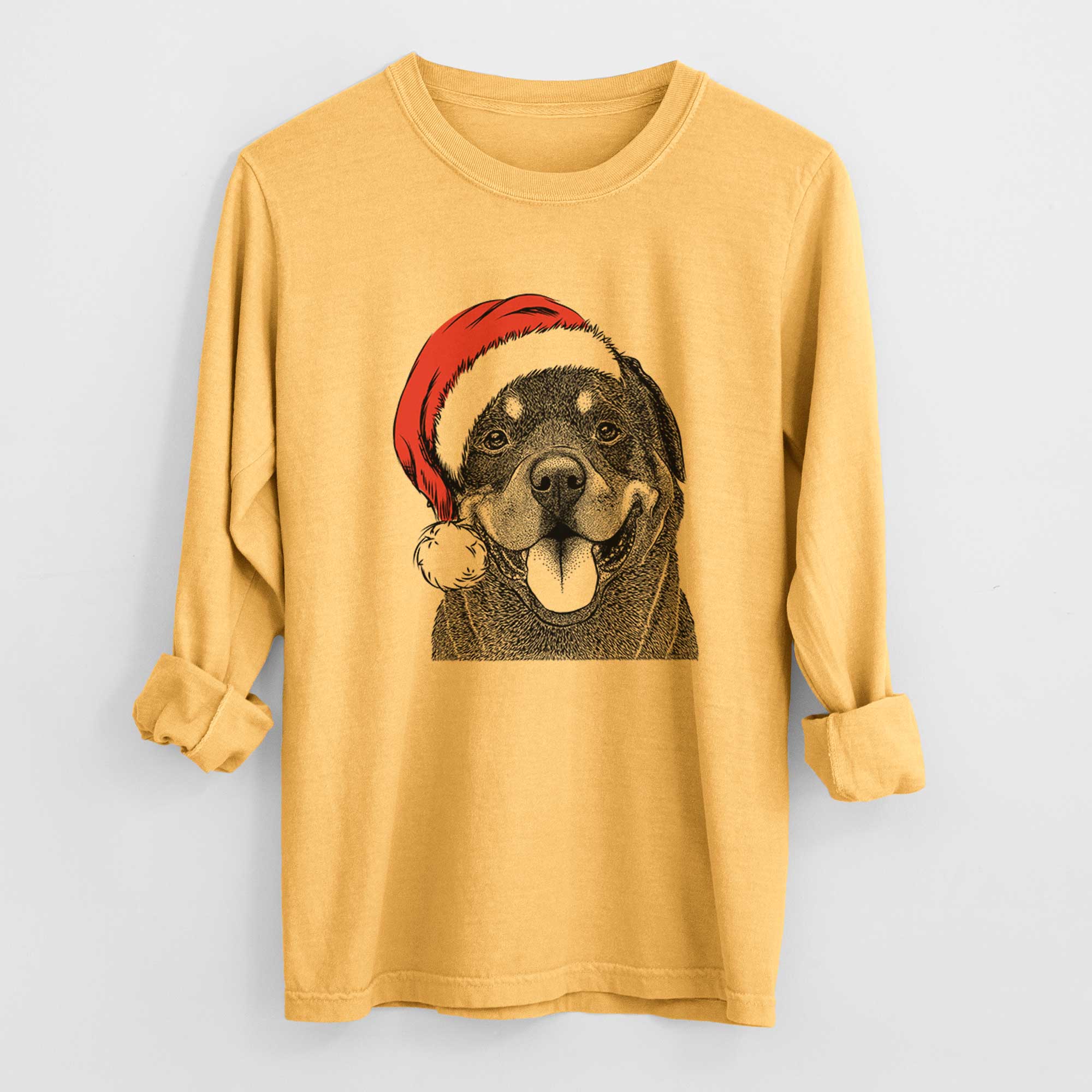 Santa Hagan the Rottweiler - Men's Heavyweight 100% Cotton Long Sleeve