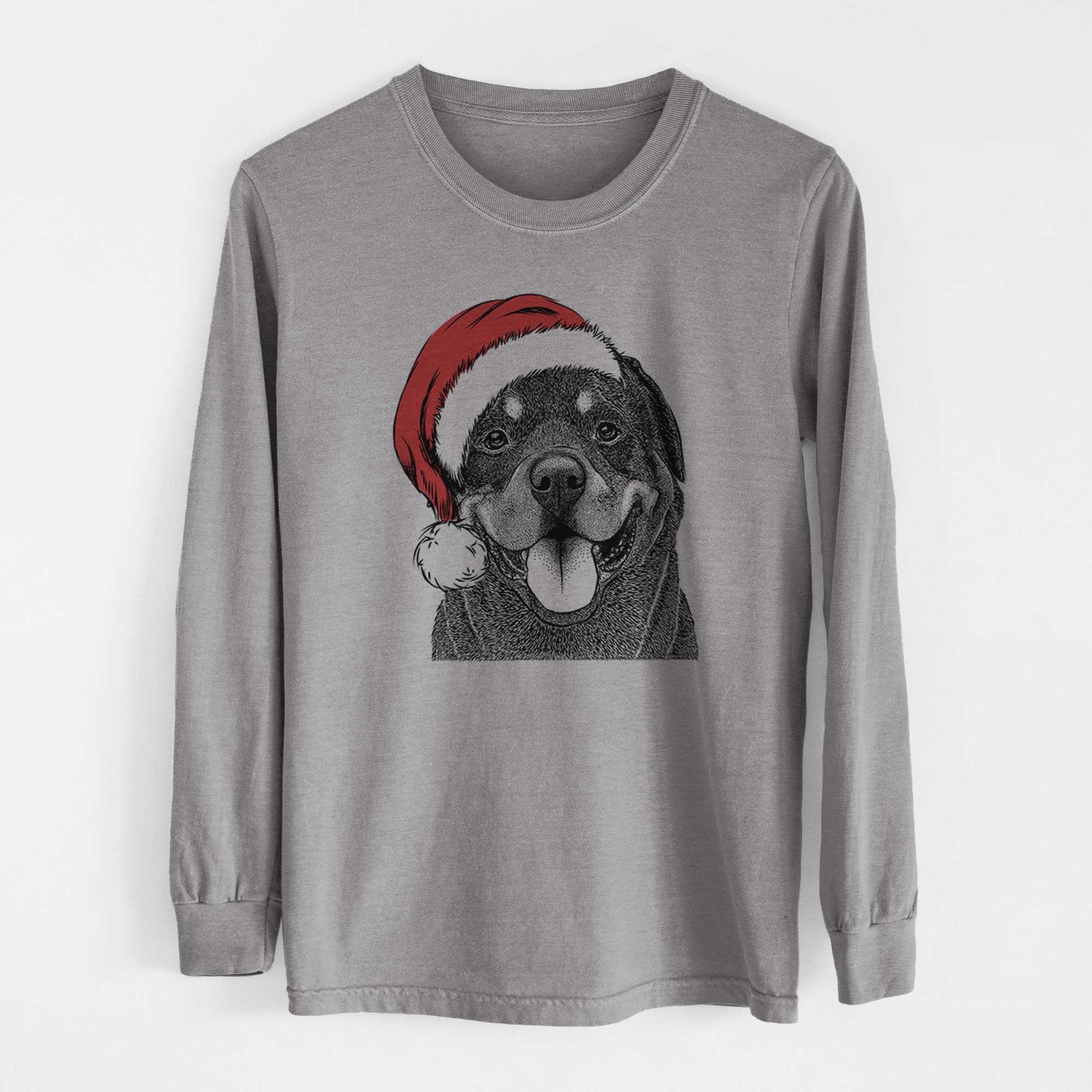 Santa Hagan the Rottweiler - Men's Heavyweight 100% Cotton Long Sleeve