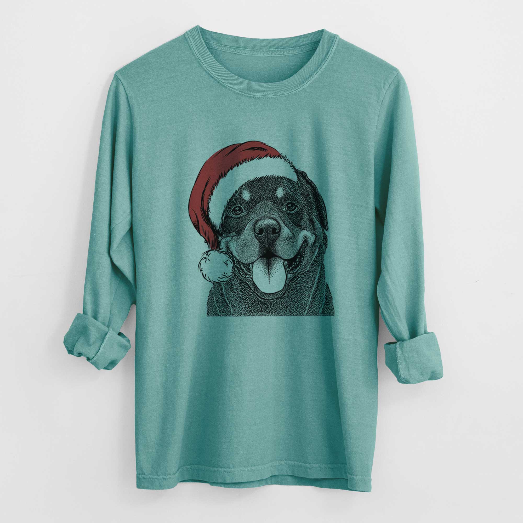 Santa Hagan the Rottweiler - Men's Heavyweight 100% Cotton Long Sleeve