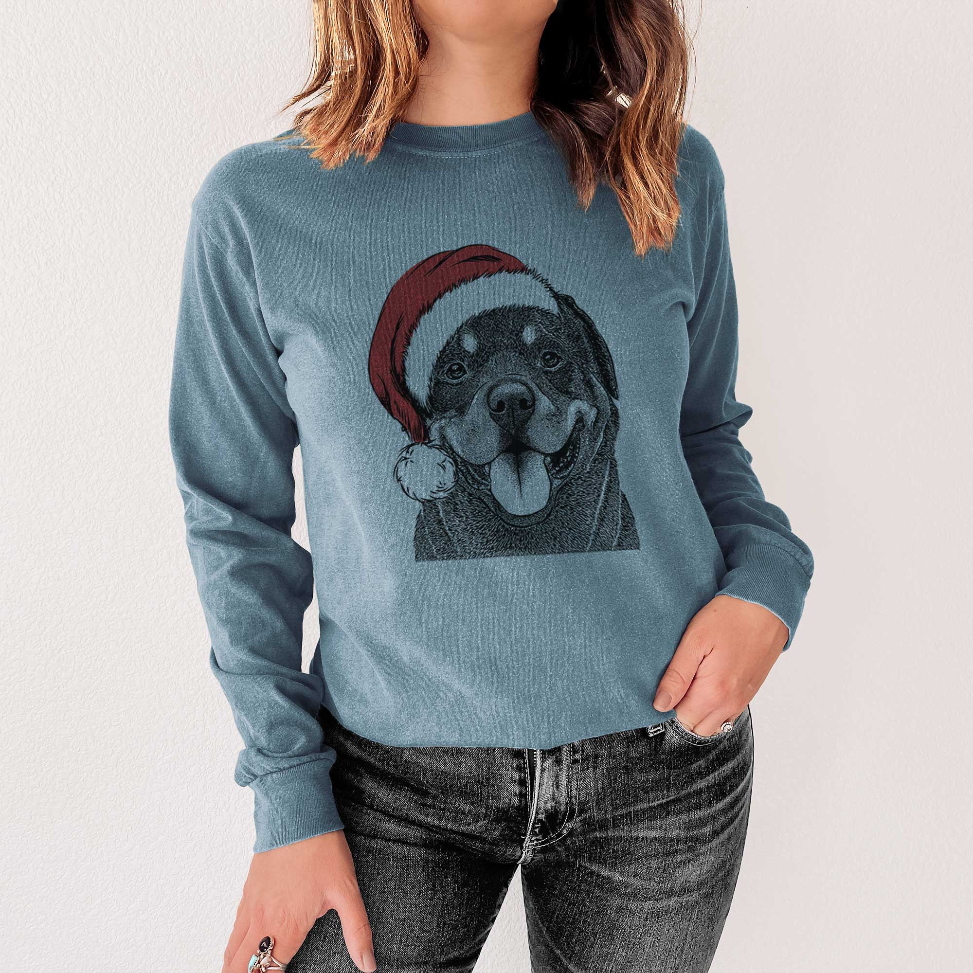 Santa Hagan the Rottweiler - Men's Heavyweight 100% Cotton Long Sleeve