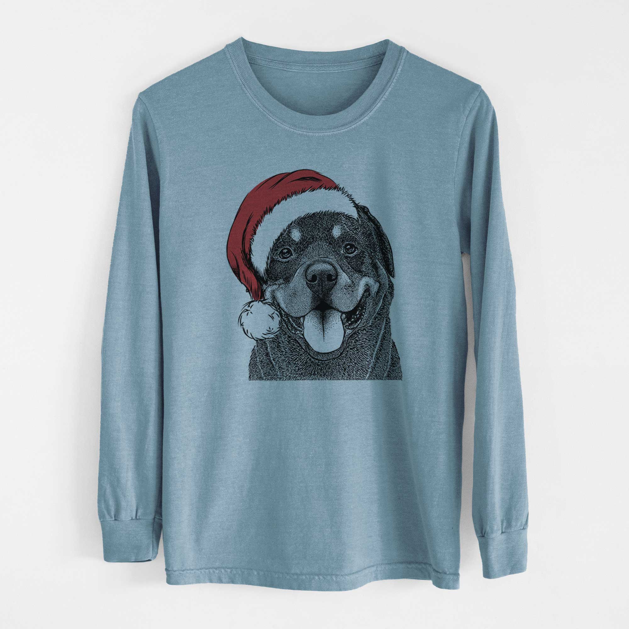 Santa Hagan the Rottweiler - Men's Heavyweight 100% Cotton Long Sleeve