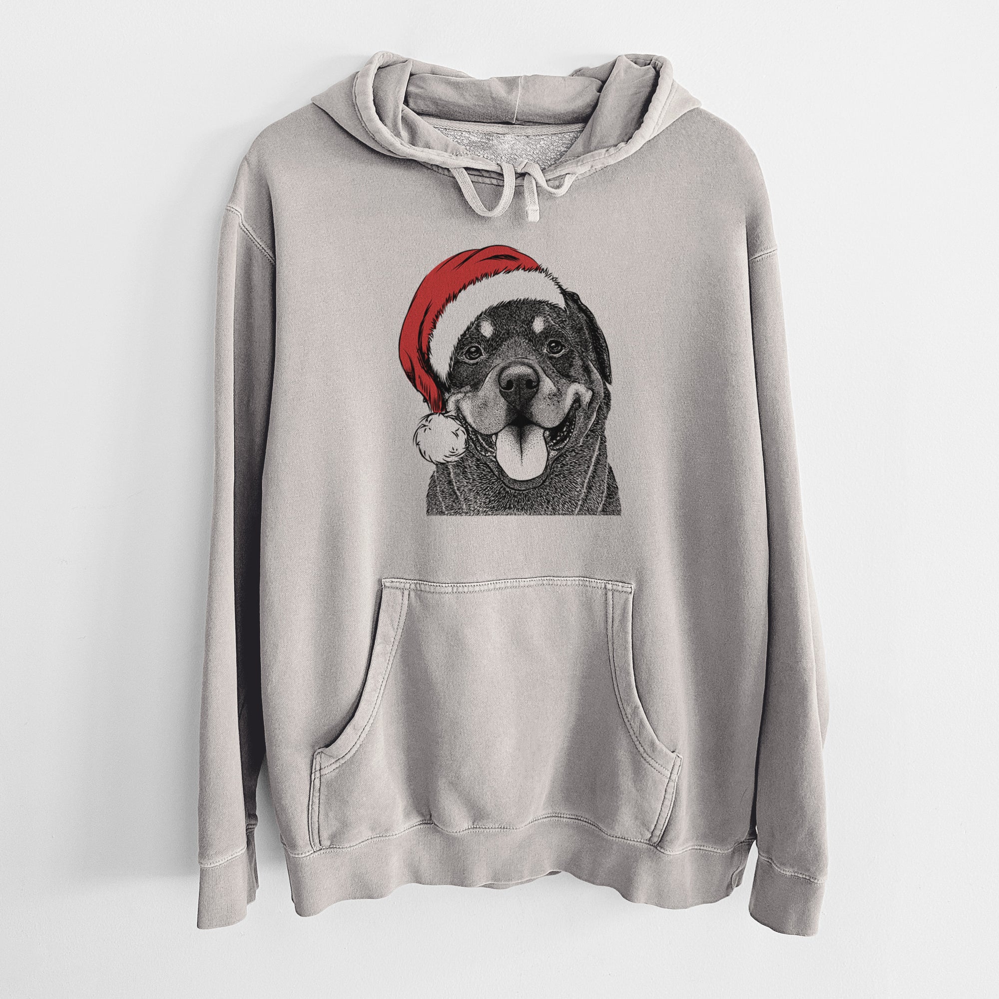 Santa Hat Hagan the Rottweiler - Unisex Pigment Dyed Hoodie