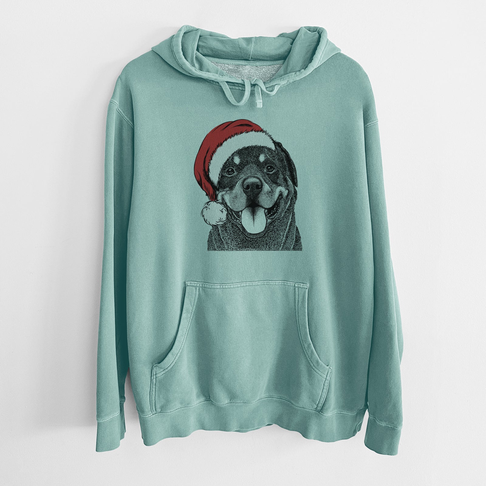 Santa Hat Hagan the Rottweiler - Unisex Pigment Dyed Hoodie