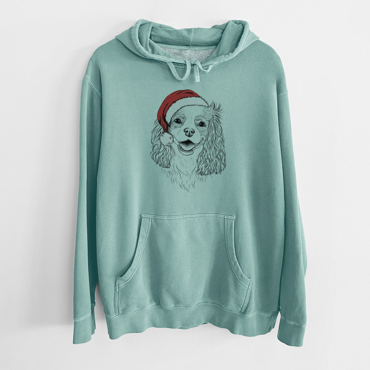 Santa Hat Halley Comet the Cavalier King Charles Spaniel - Unisex Pigment Dyed Hoodie