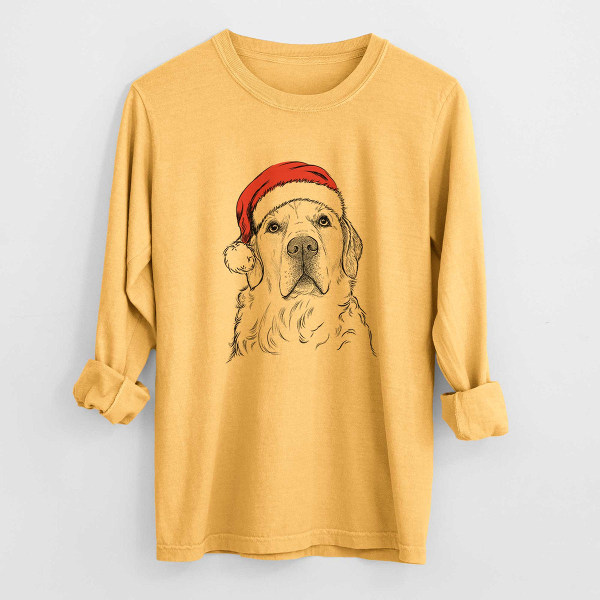 Santa Hank the Irish Cream Golden Retriever - Men's Heavyweight 100% Cotton Long Sleeve