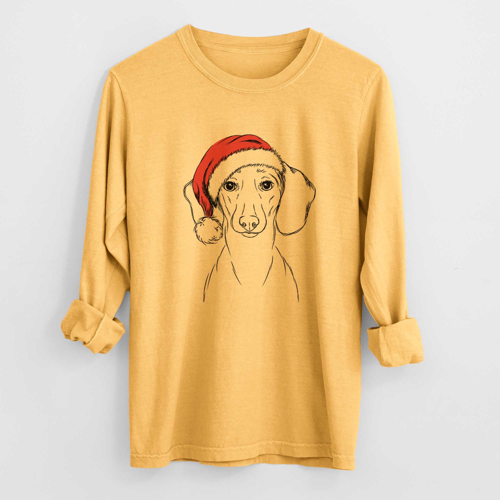 Santa Hans the Dachshund - Men's Heavyweight 100% Cotton Long Sleeve