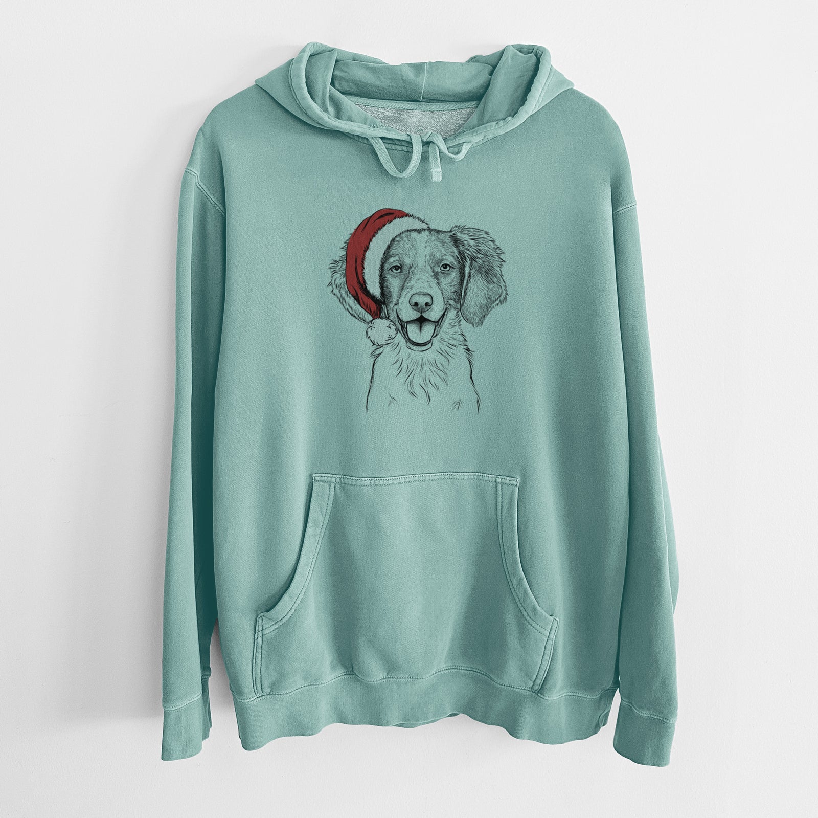 Santa Hat Happy Holly the Brittany Spaniel - Unisex Pigment Dyed Hoodie