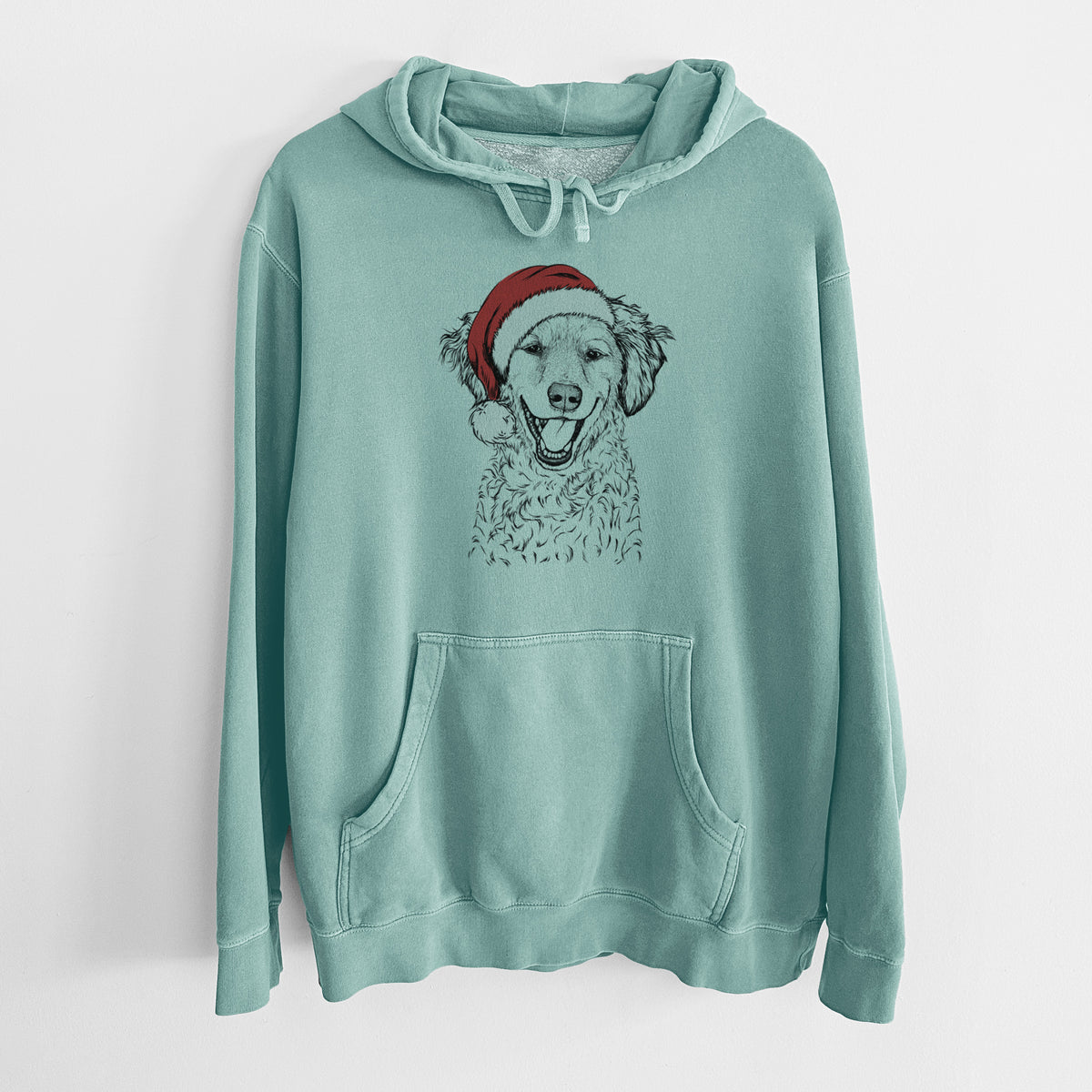 Santa Hat Happy Otis the Miniature Goldendoodle - Unisex Pigment Dyed Hoodie