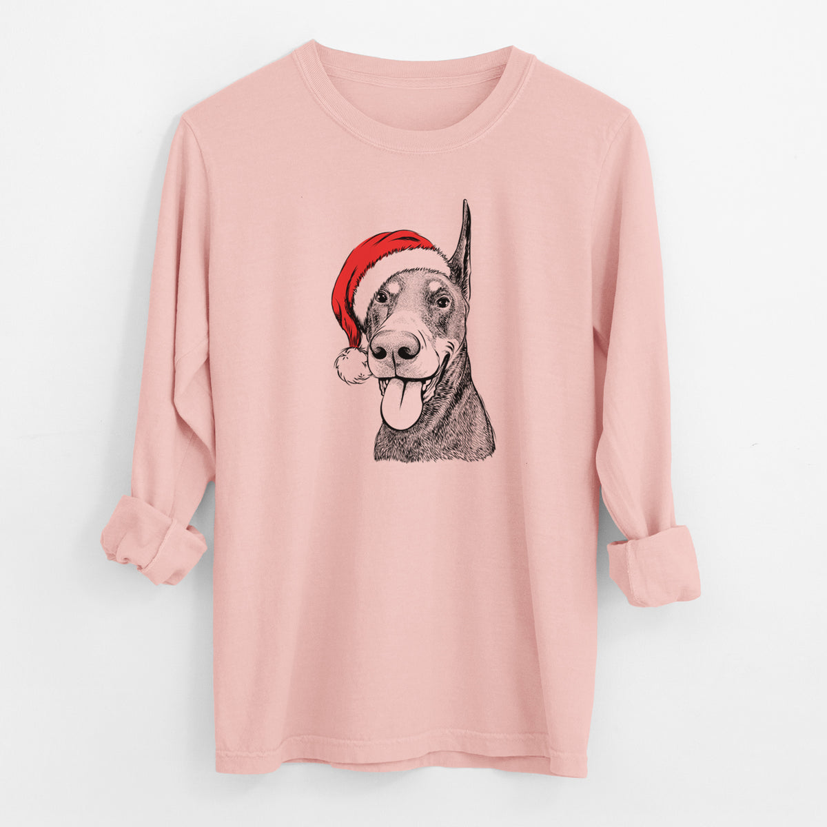 Santa Happy Sunny the Doberman Pinscher - Men's Heavyweight 100% Cotton Long Sleeve